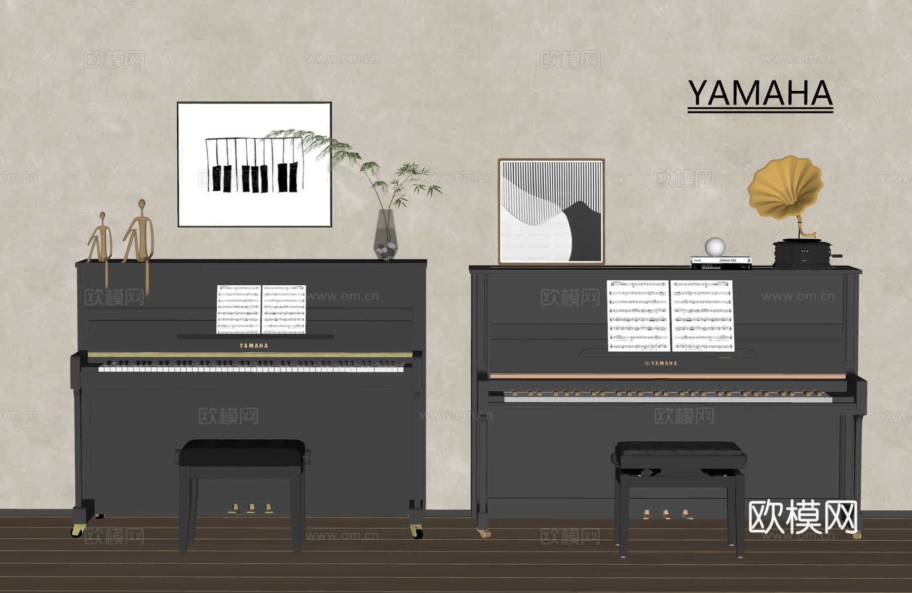 YAMAHA 现代钢琴组合su模型
