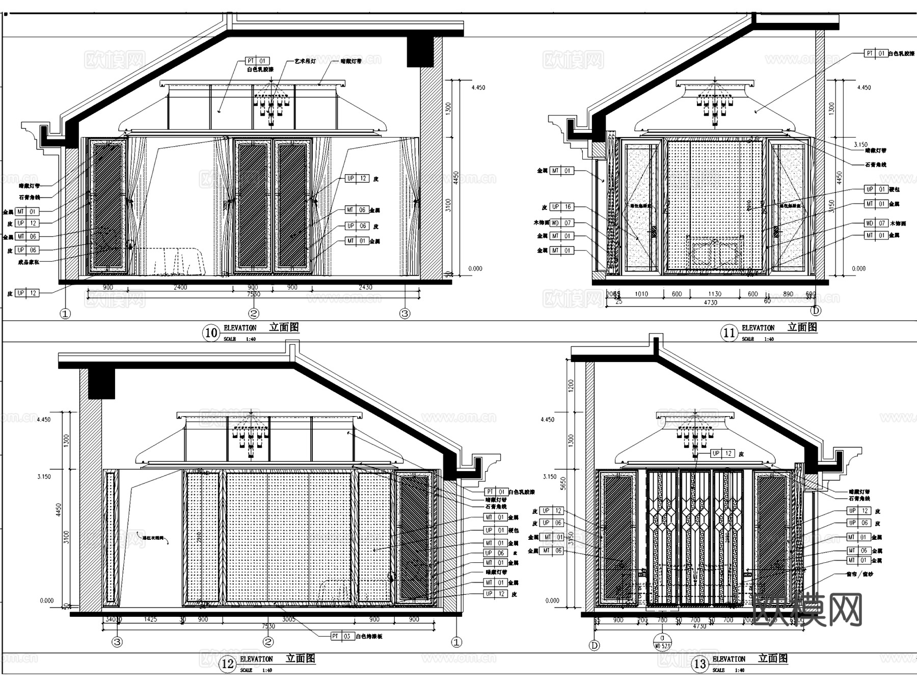 北京恒大丽宫223新中式三层别墅室内家装CAD施工图+文本cad施工图