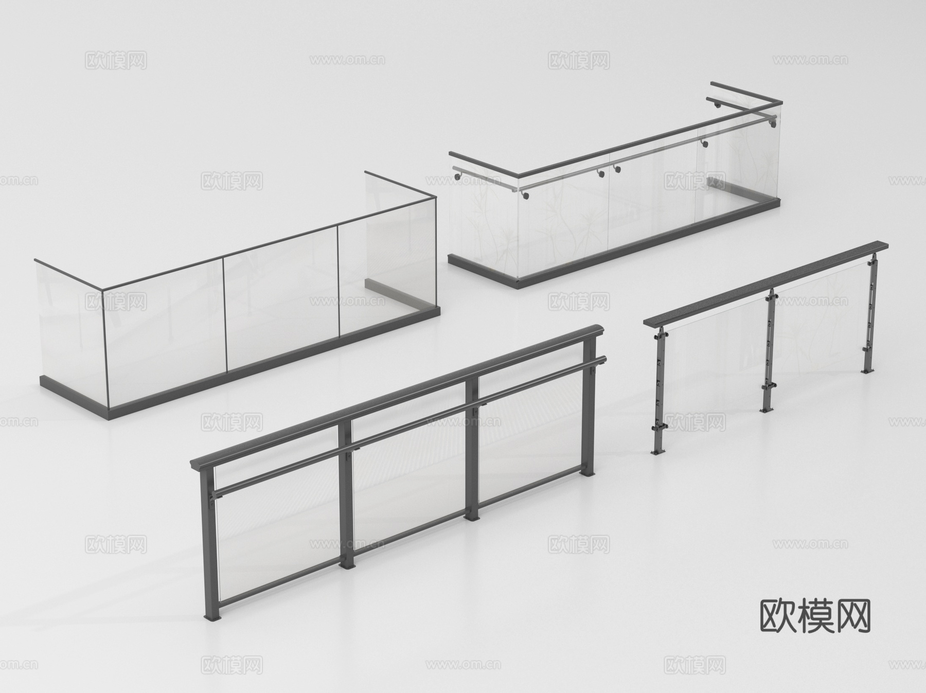 现代围栏护栏 玻璃栏杆 护栏 扶手 阳台护栏su模型