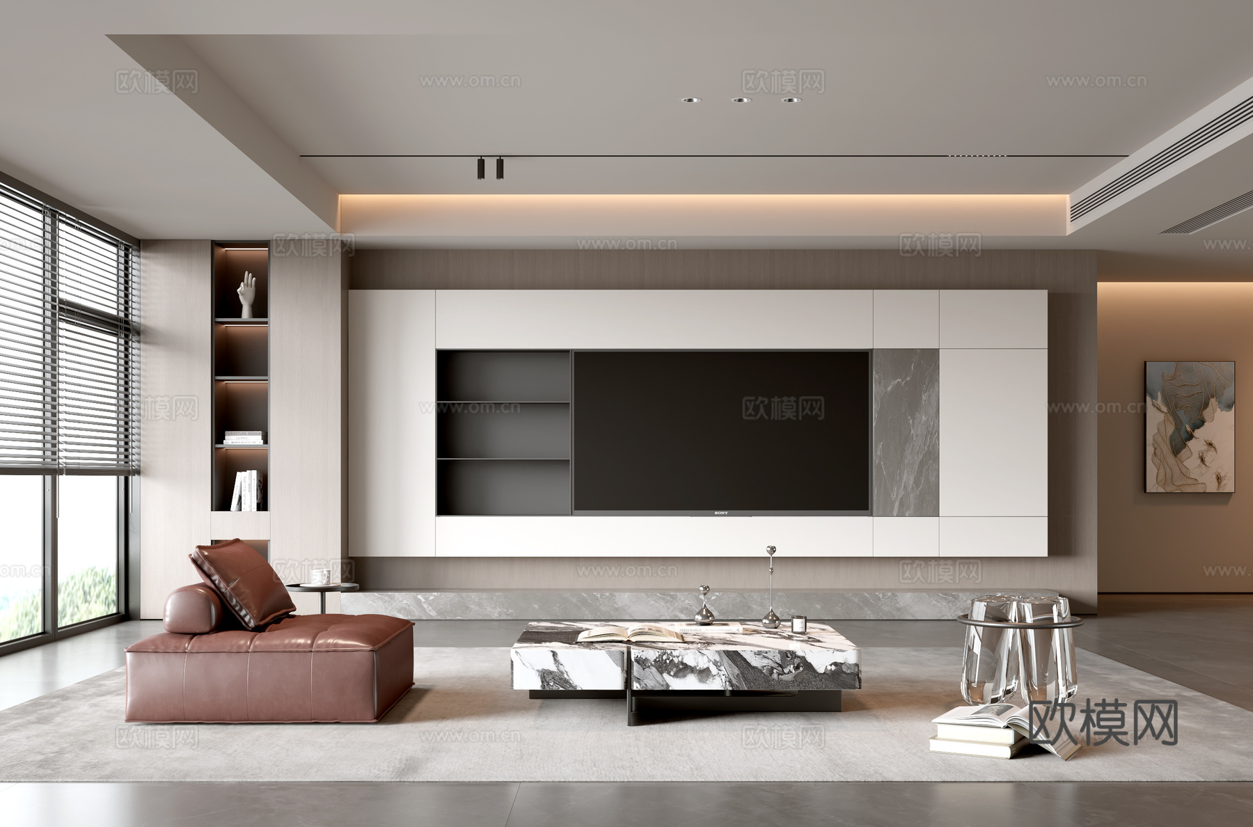 意式客厅 现代客厅 电视背景墙 电视柜 客厅背景 沙发茶几组su模型