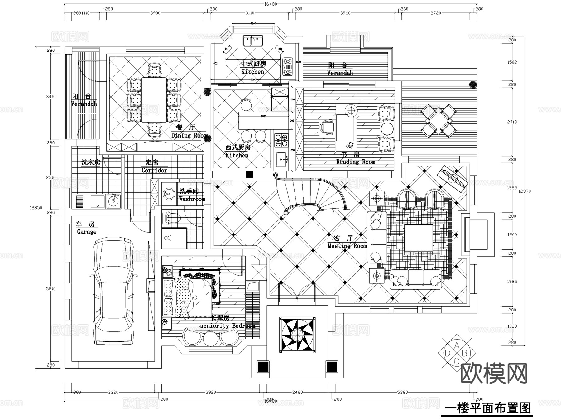 二层欧式别墅室内家装CAD施工图cad施工图