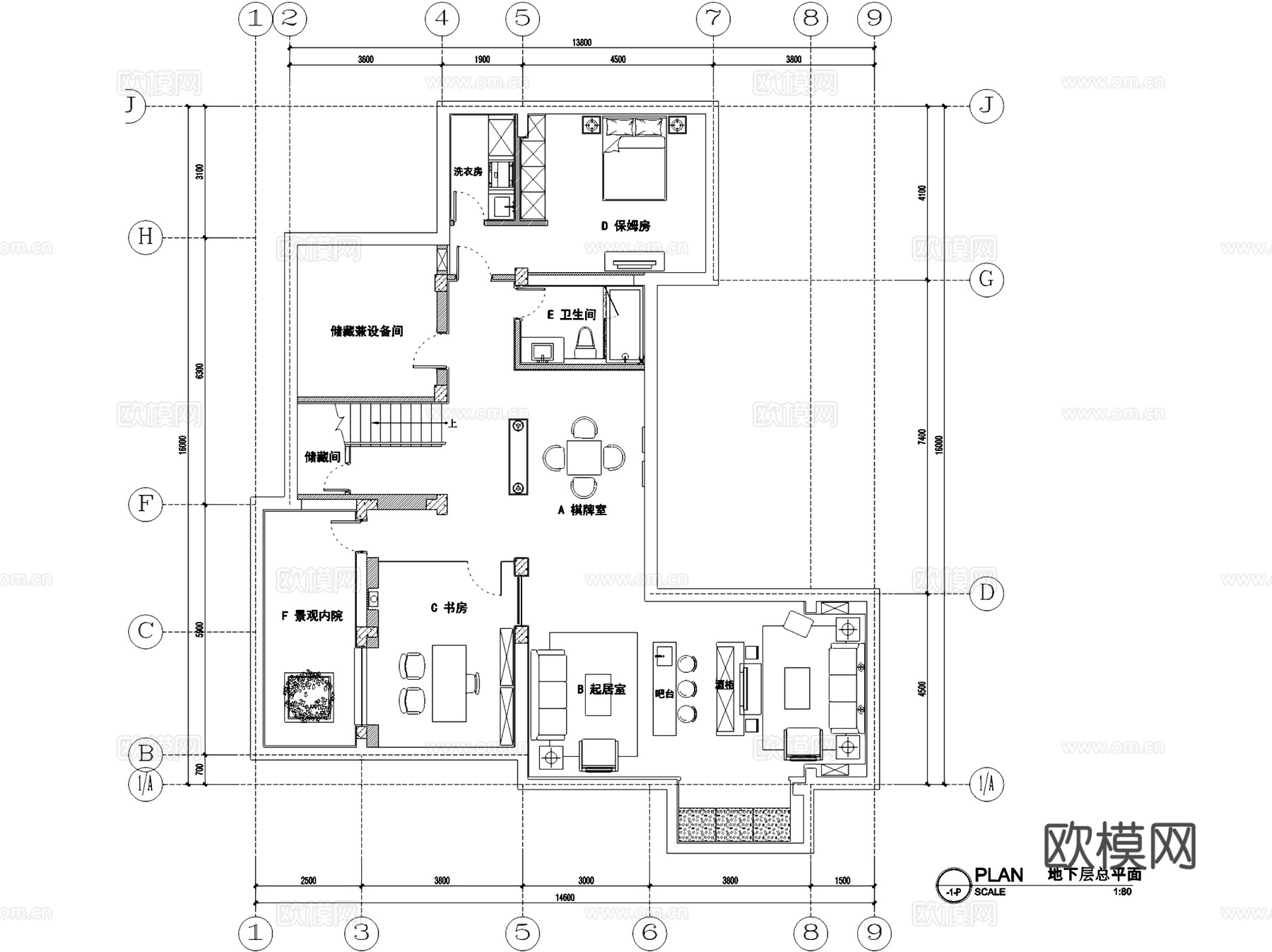 湖玺二层别墅13号样板房室内家装CAD施工图整套cad施工图