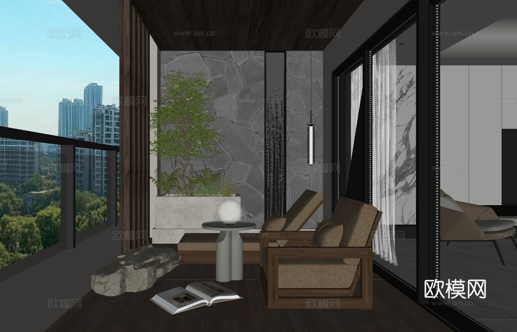 现代休闲阳台su模型
