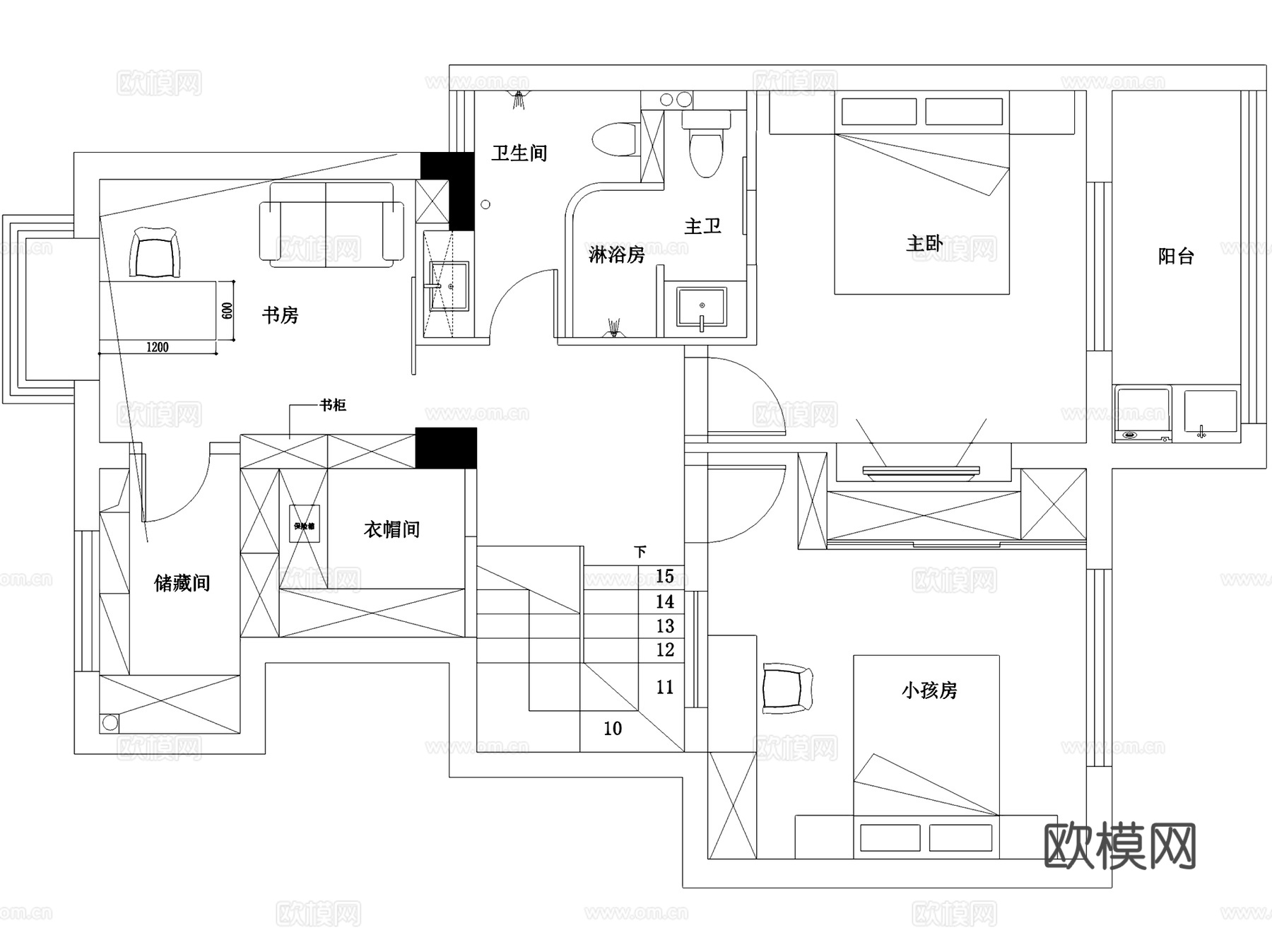 美式两层住宅跃层室内家装CAD施工图cad施工图