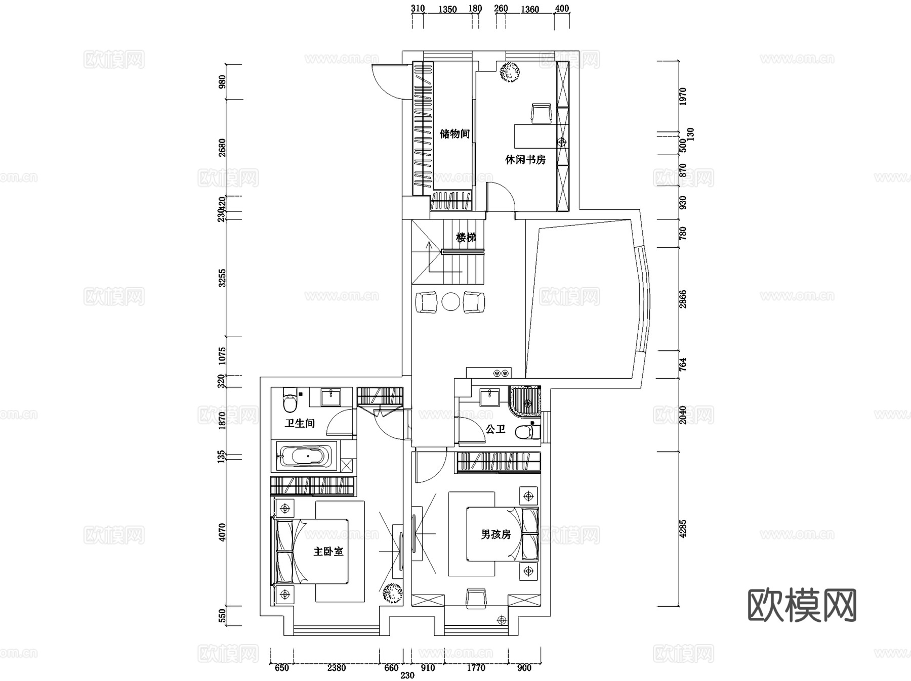 沧州融天欧式复式室内家装CAD施工图cad施工图