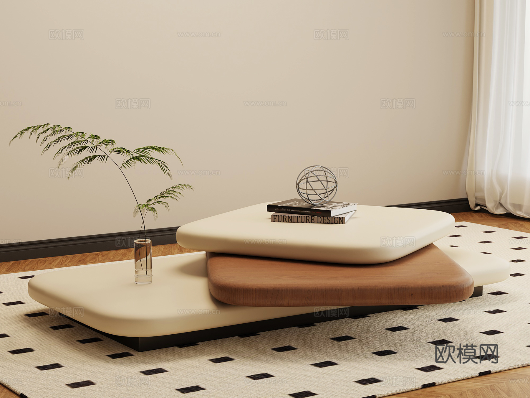 现代奶油茶几 异形茶几 中古茶几su模型