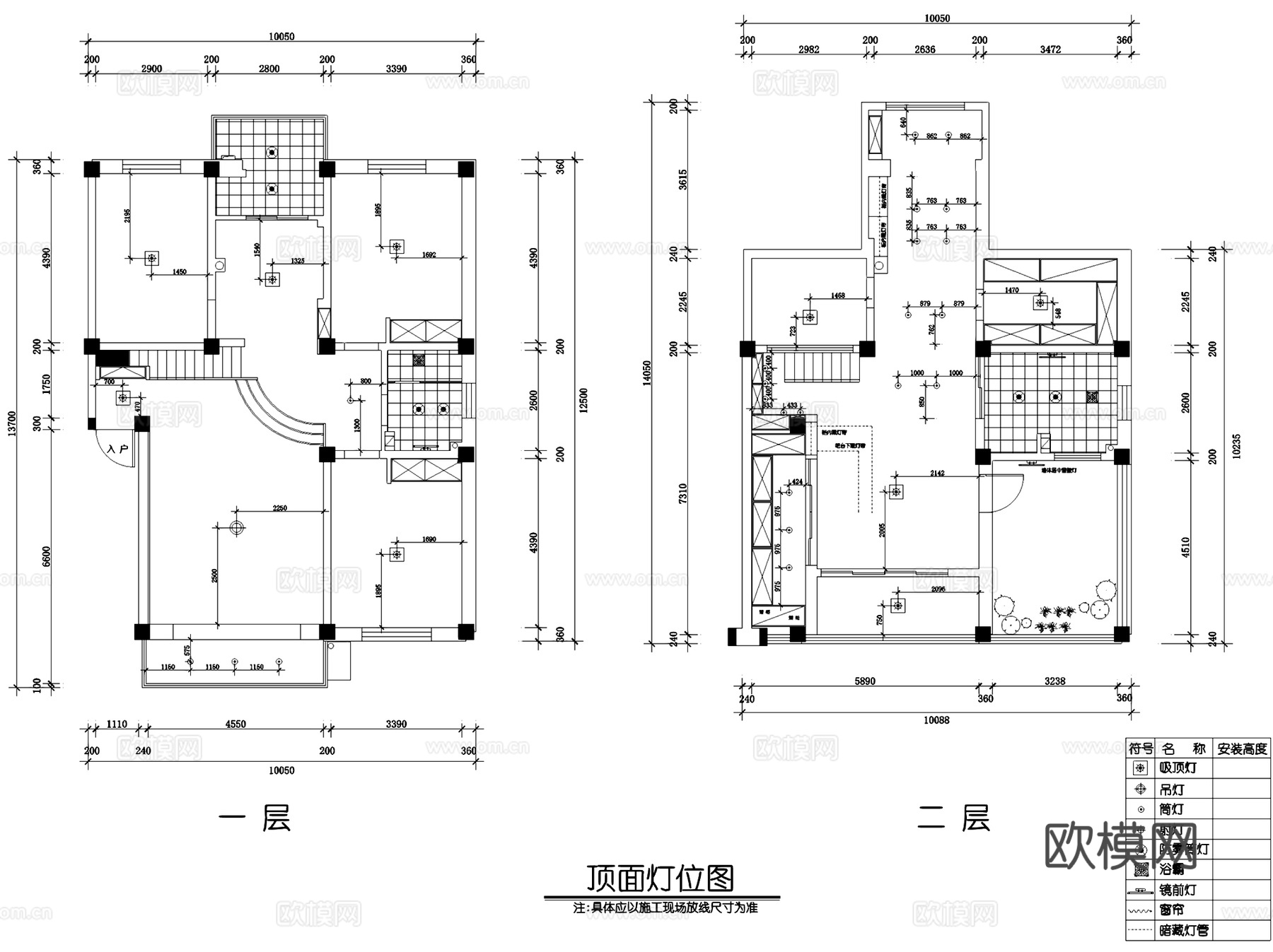 美式简约王府二层复式室内家装CAD施工图cad施工图