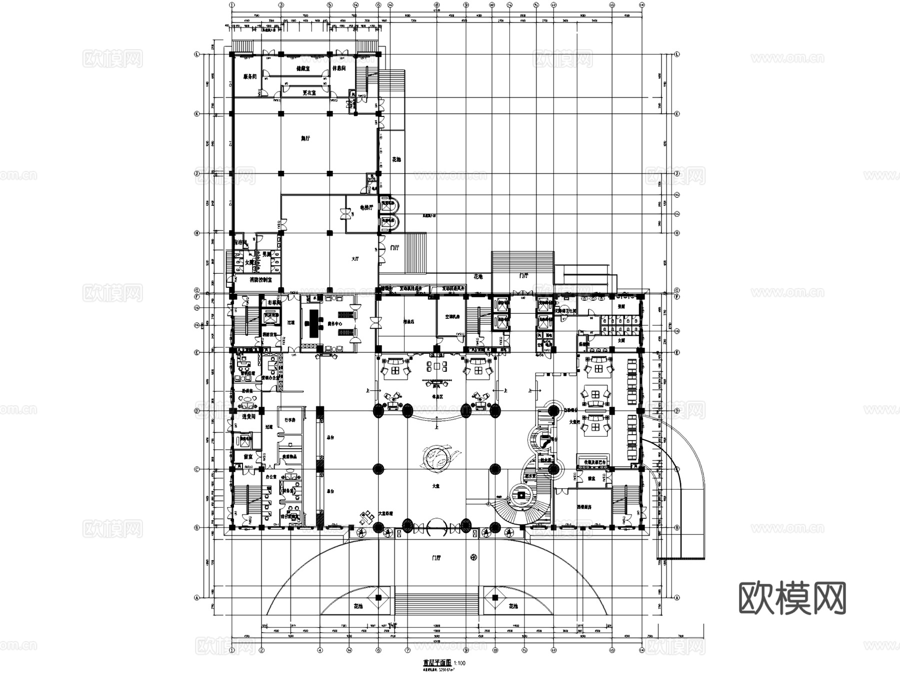 酒店首层及客房层室内工装平面CAD施工图cad施工图