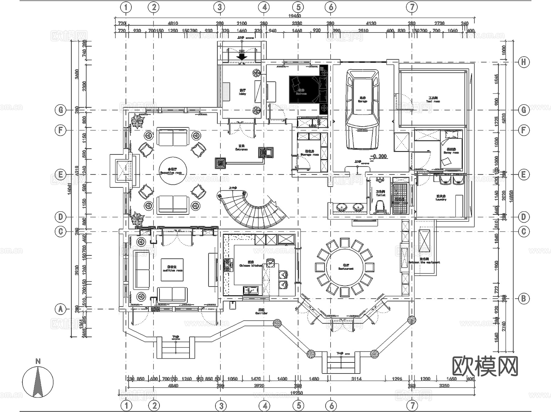 复地爱伦坡二层别墅室内家装CAD施工图cad施工图