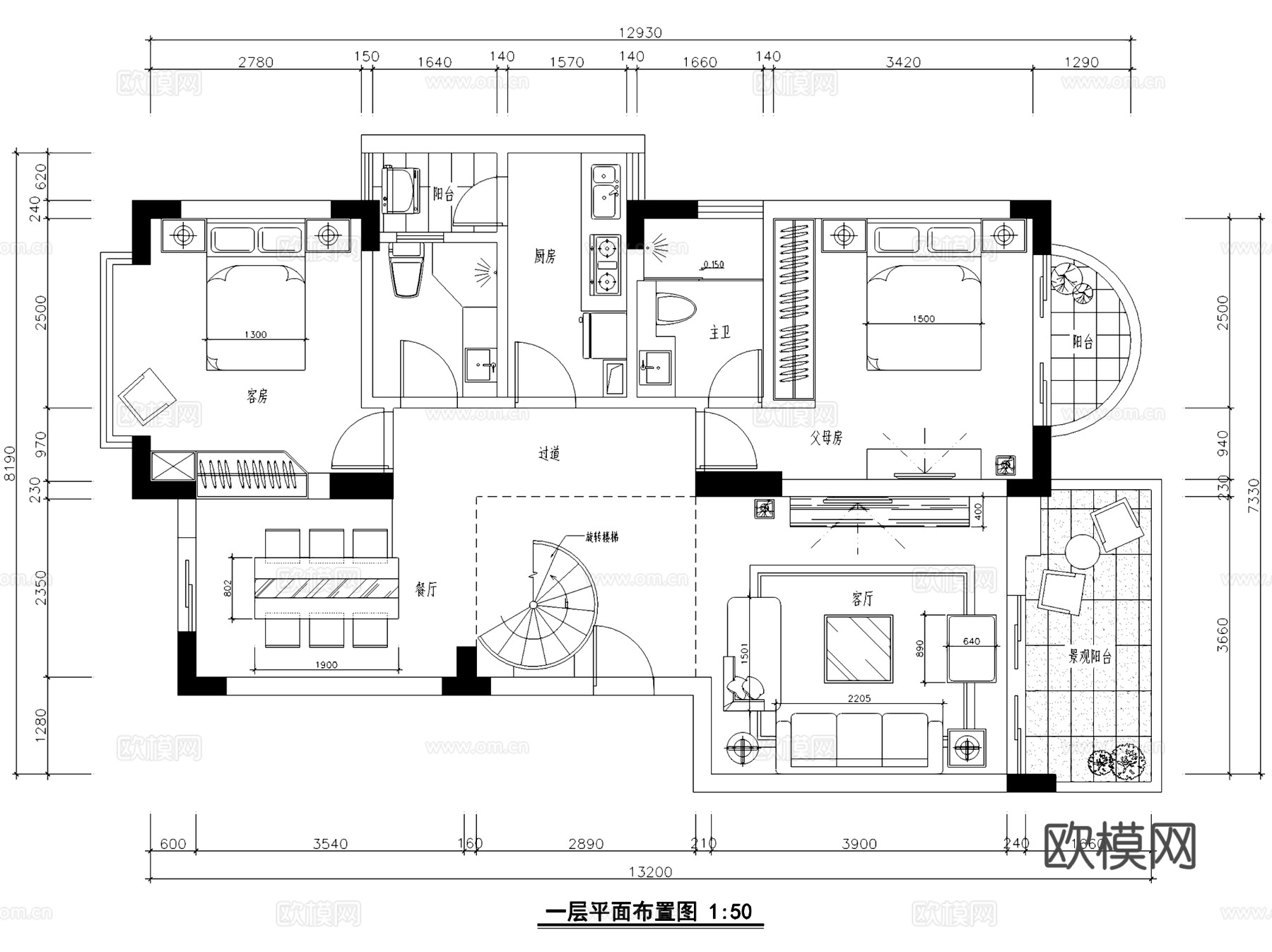 40栋601样板房现代二层复式室内家装CAD施工图cad施工图