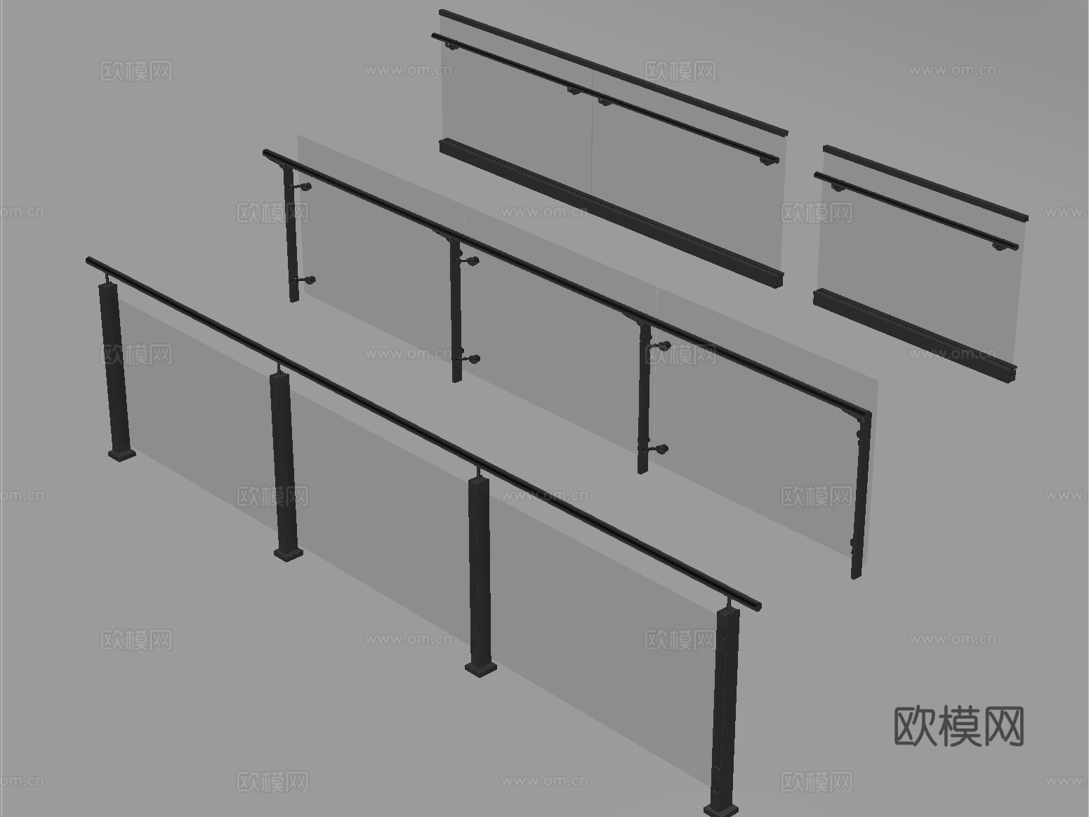 现代围栏护栏 玻璃栏杆 护栏 扶手 阳台护栏su模型