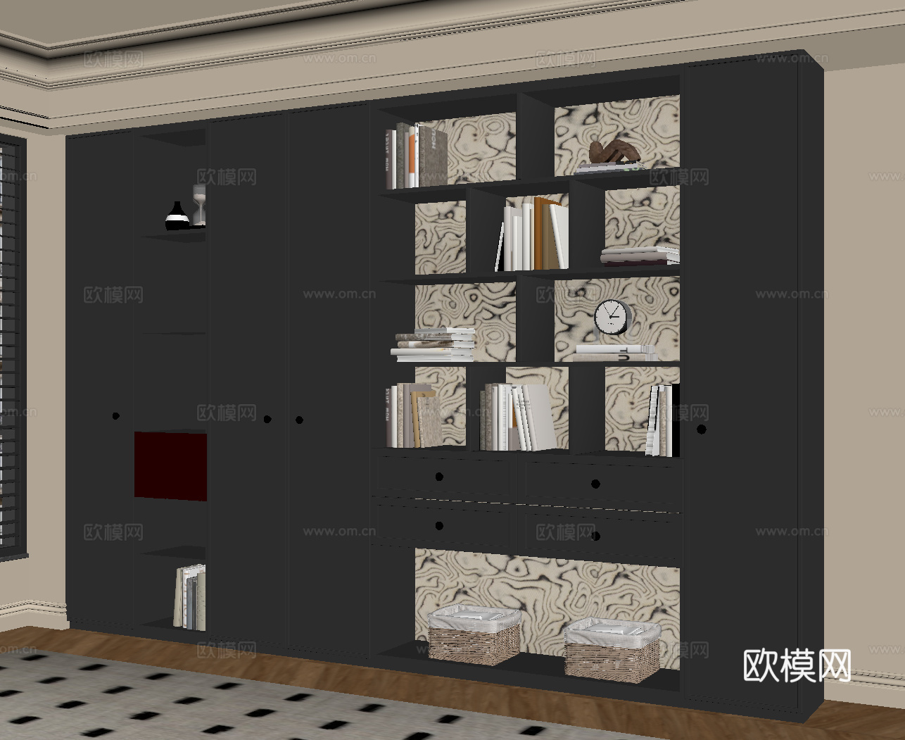 法式复古书柜 置物柜su模型