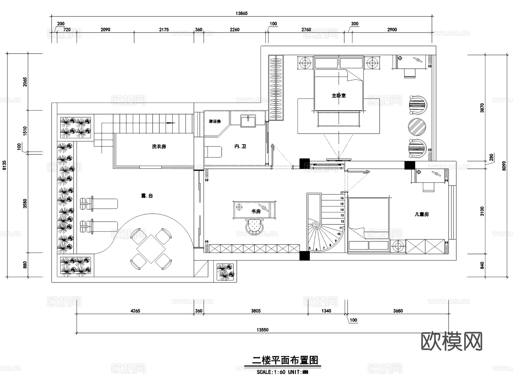 虹桥花园3幢一单元601跃层室内家装CAD施工图cad施工图