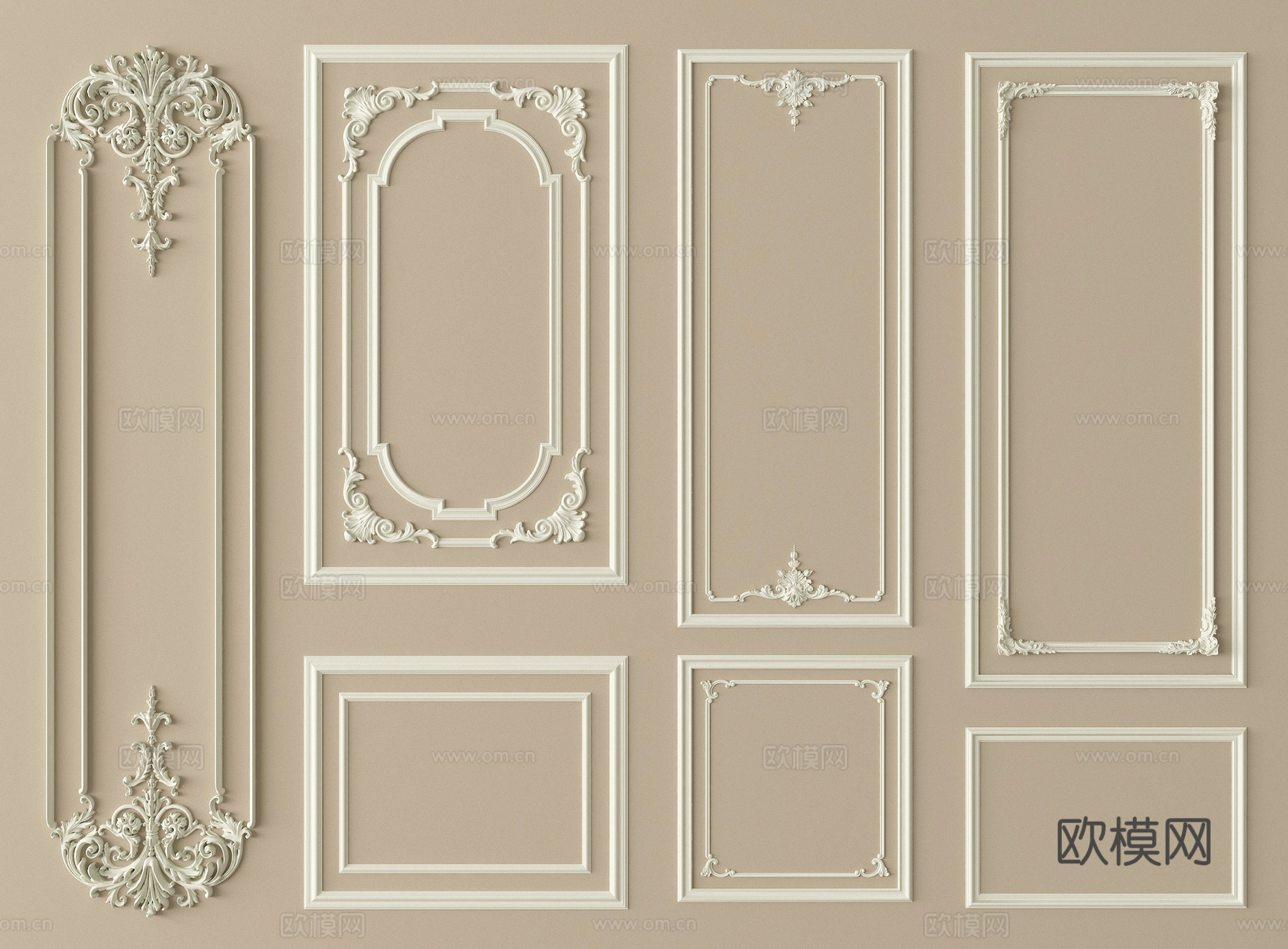 法式雕花石膏线条 沙发电视背景墙su模型