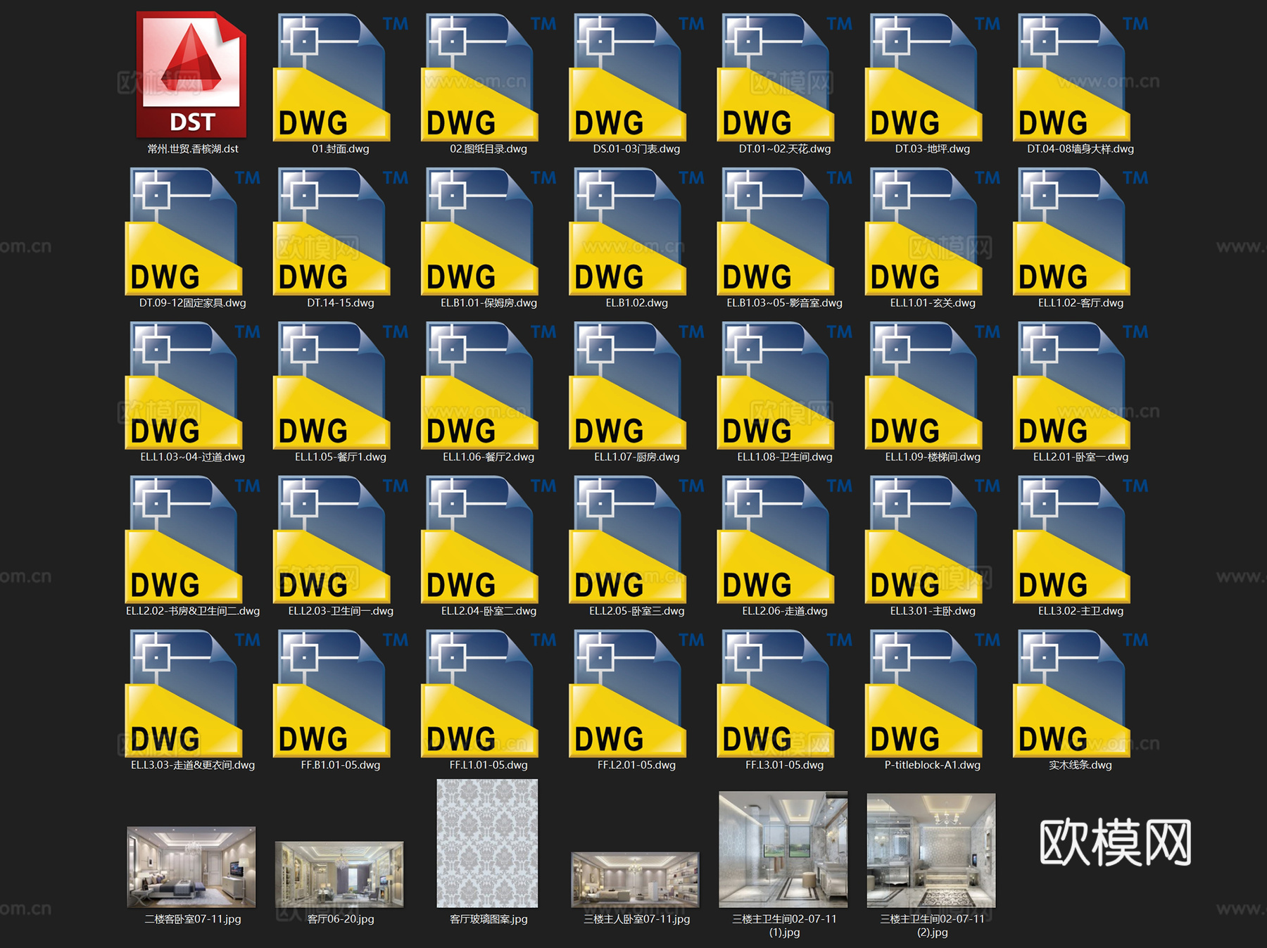 常州世贸香槟湖三层别墅室内家装CAD施工图整套cad施工图