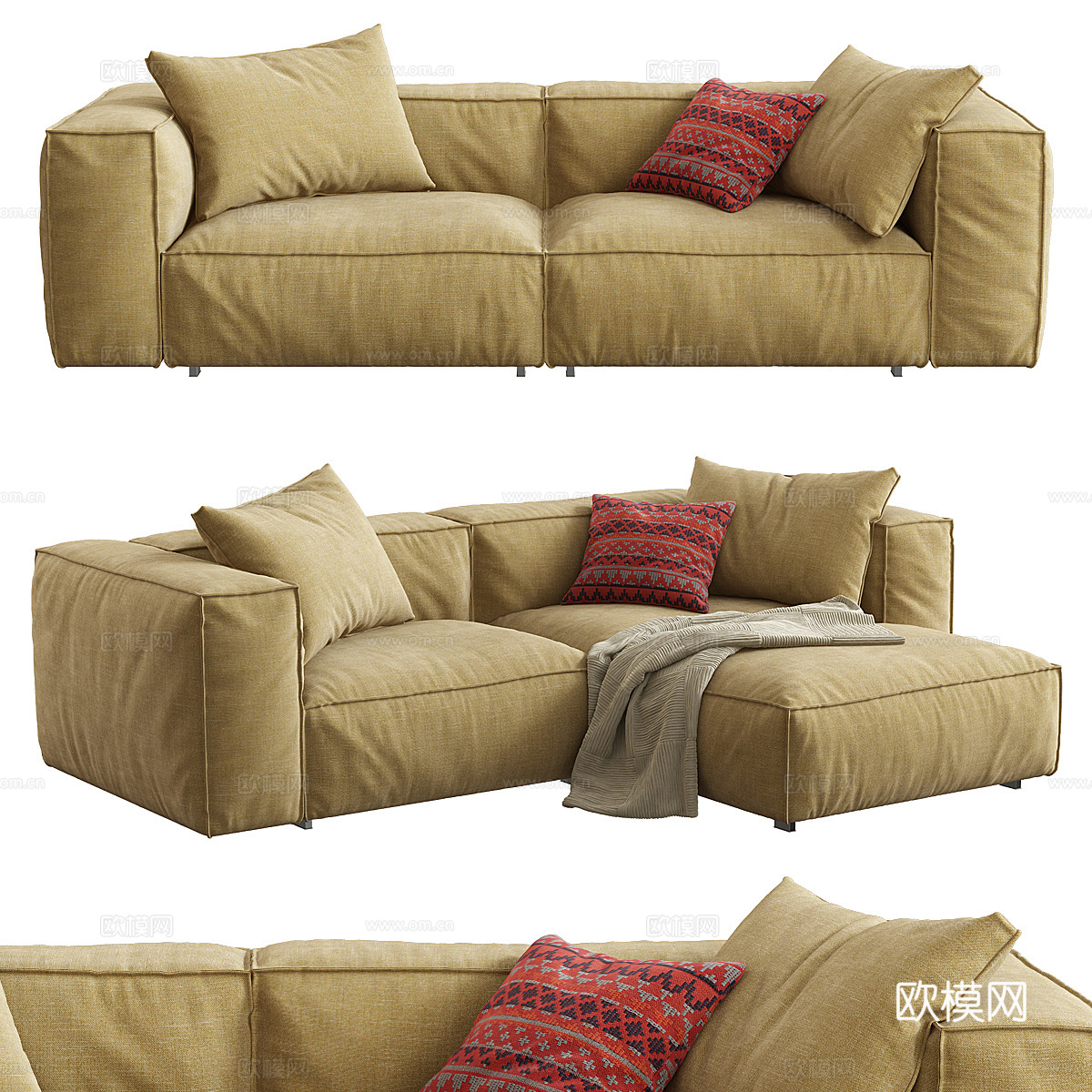 Living Divani 布艺双人沙发 豆腐块沙发 客厅沙su模型