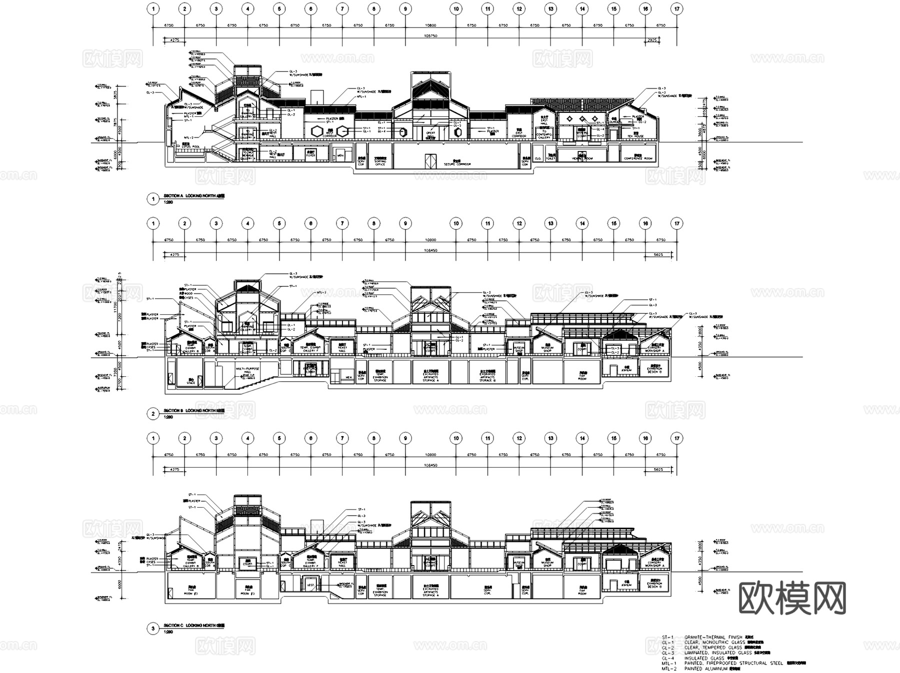 苏州博物馆新馆建筑CAD施工图+文本cad施工图