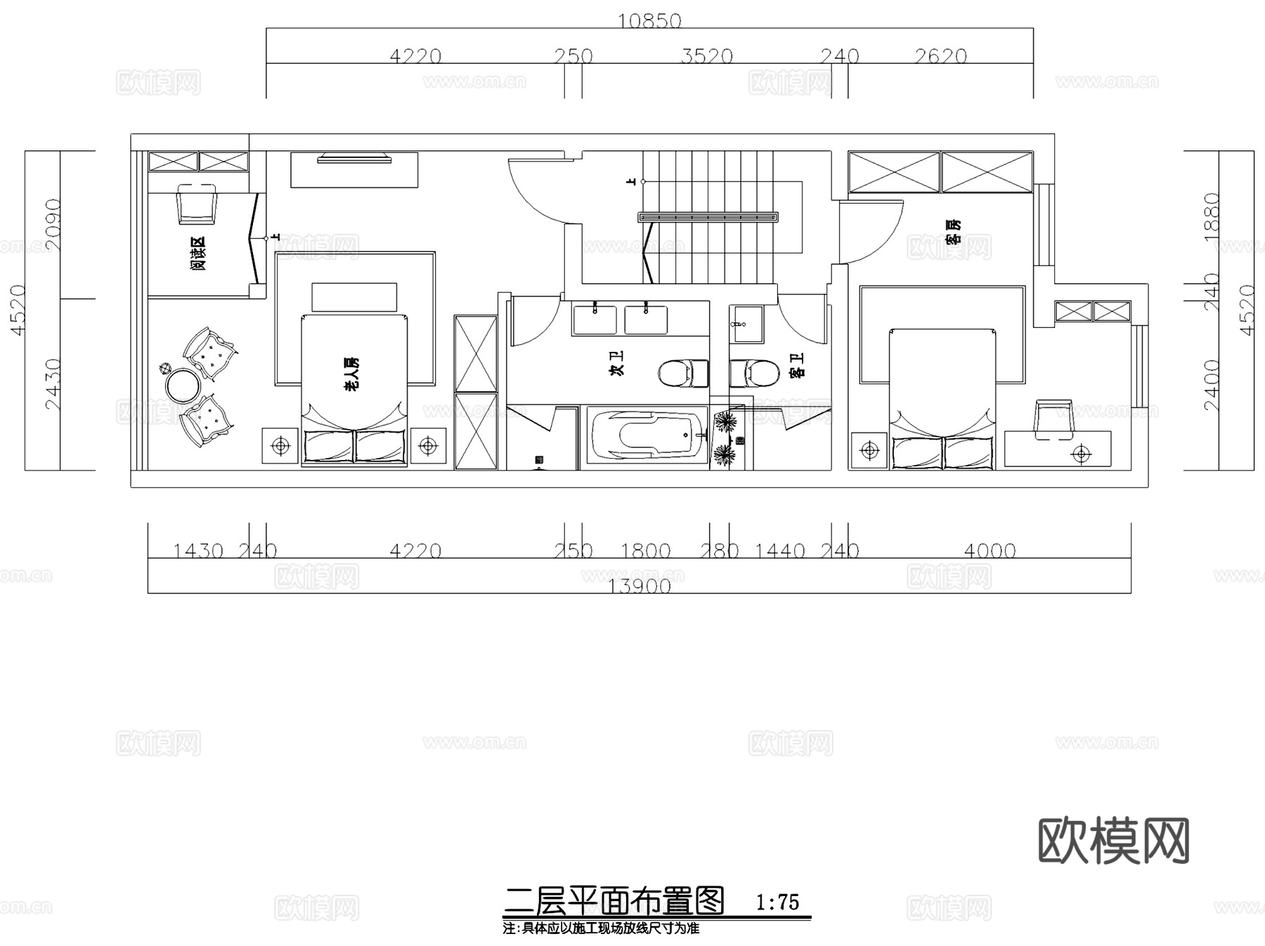 美式田园风三层别墅室内家装CAD施工图cad施工图