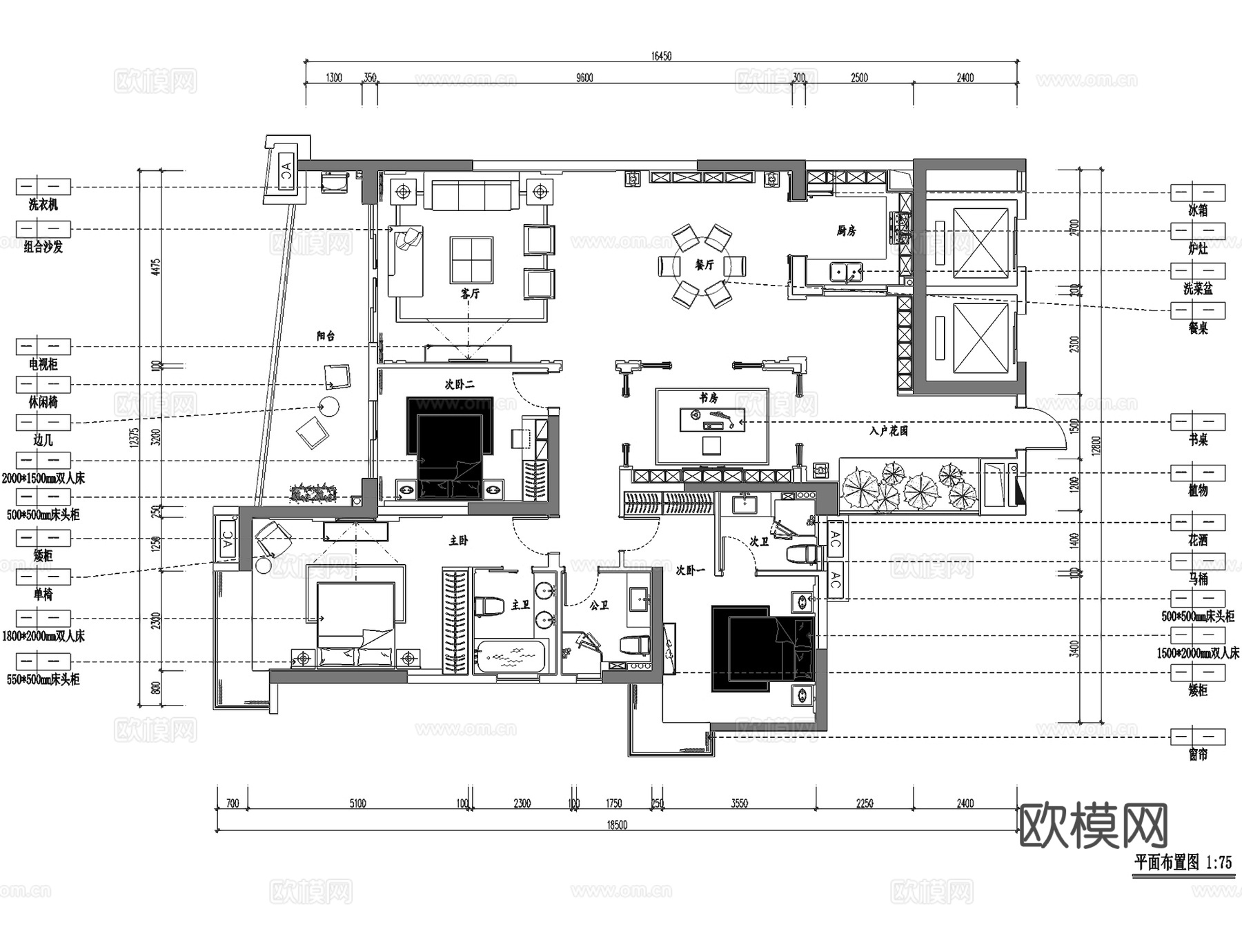 丽涛花园六期商住楼4#01户型样板房室内家装CAD施工图整套cad施工图下载（渲染图3）