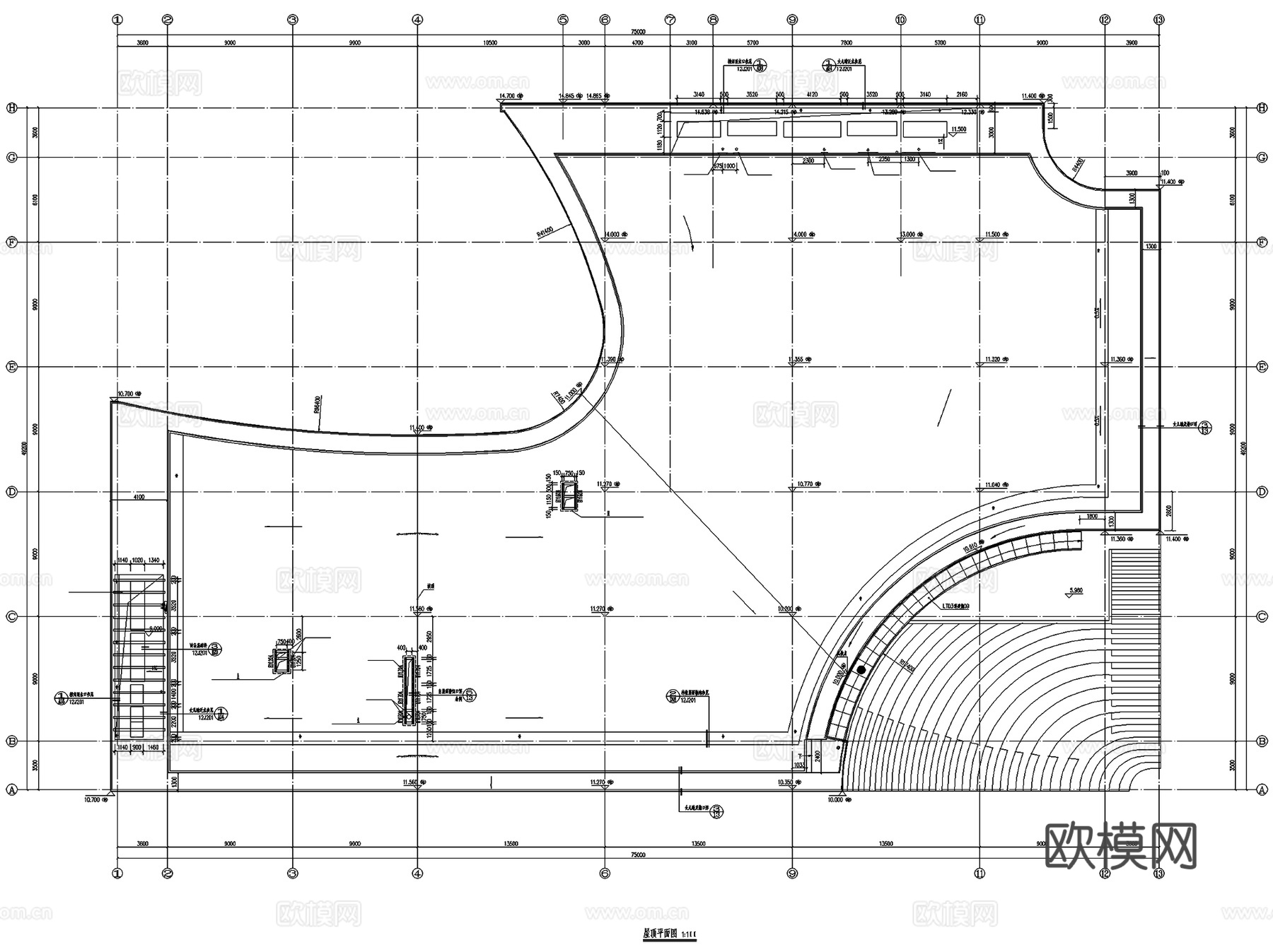深圳国际生物谷坝光展示厅建筑结构CAD施工图整套cad施工图