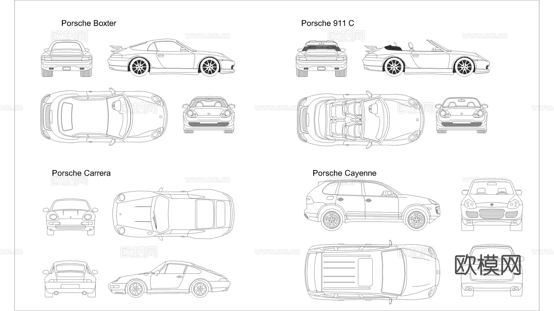 保时捷汽车 豪车cad施工图