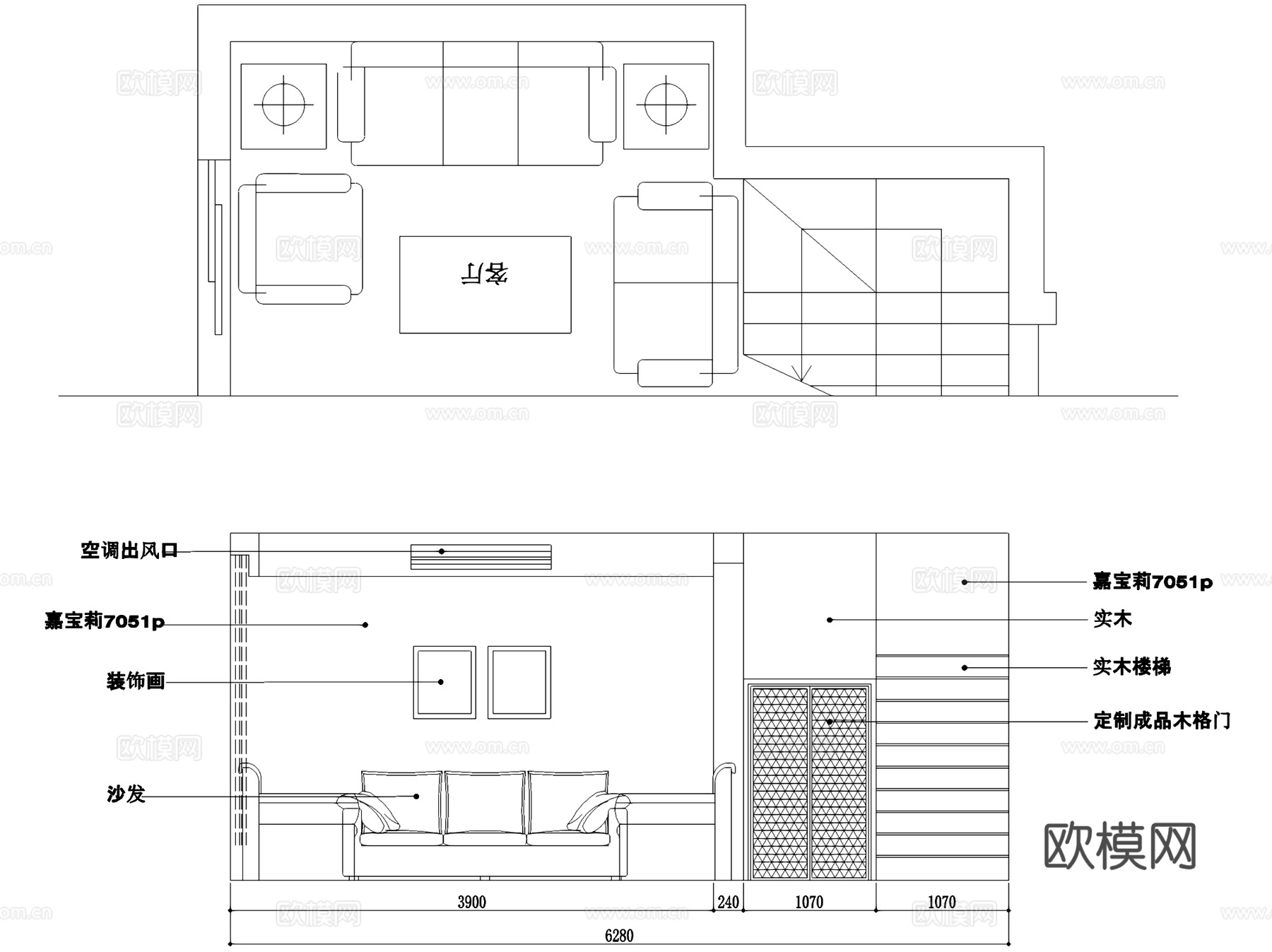美式两层住宅跃层室内家装CAD施工图cad施工图