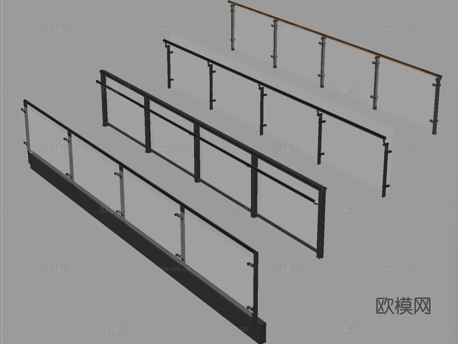 现代围栏护栏 玻璃栏杆 护栏 扶手 阳台护栏su模型