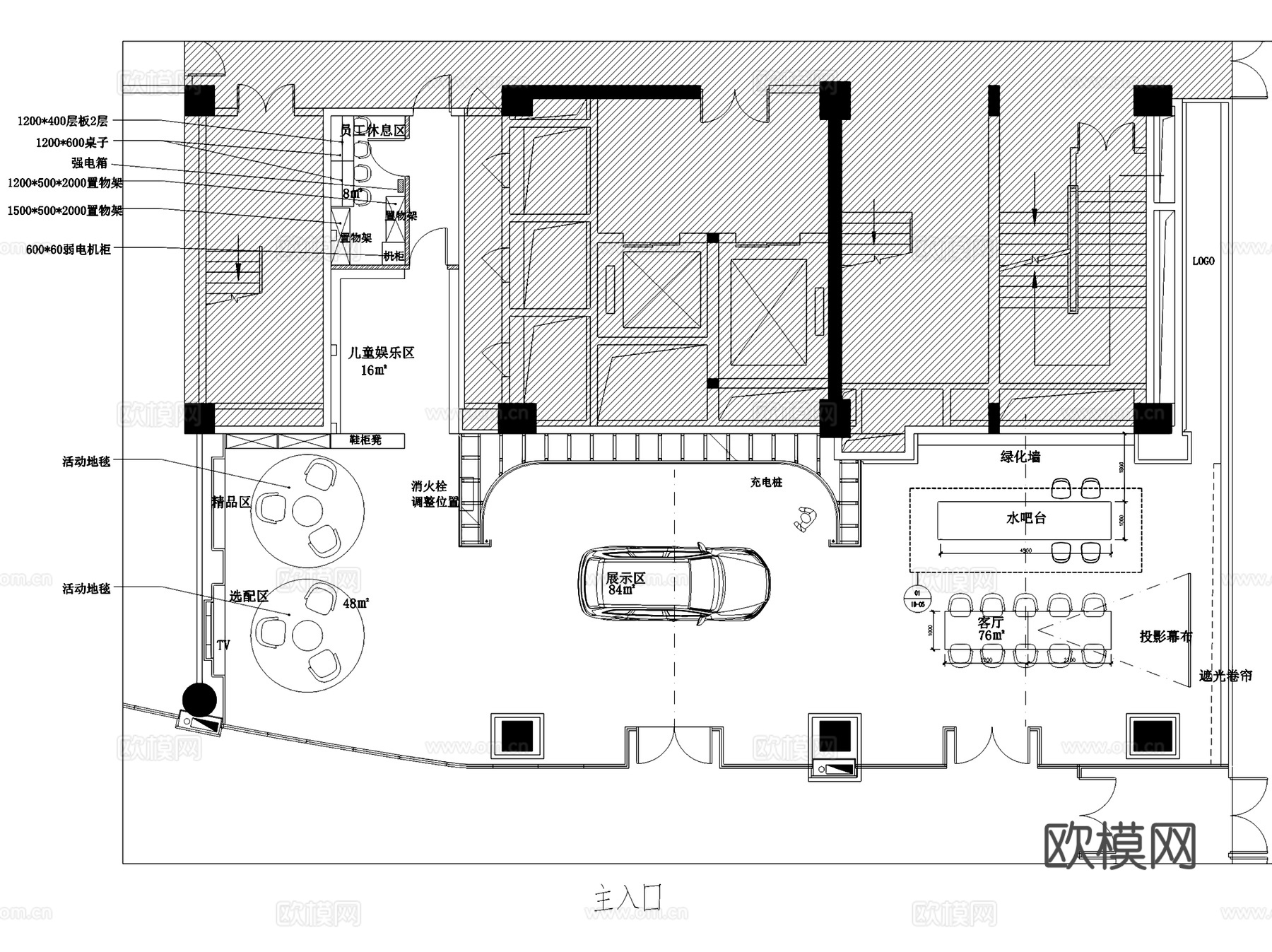 银河国际中心蔚来汽车展厅室内工装CAD施工图整套cad施工图