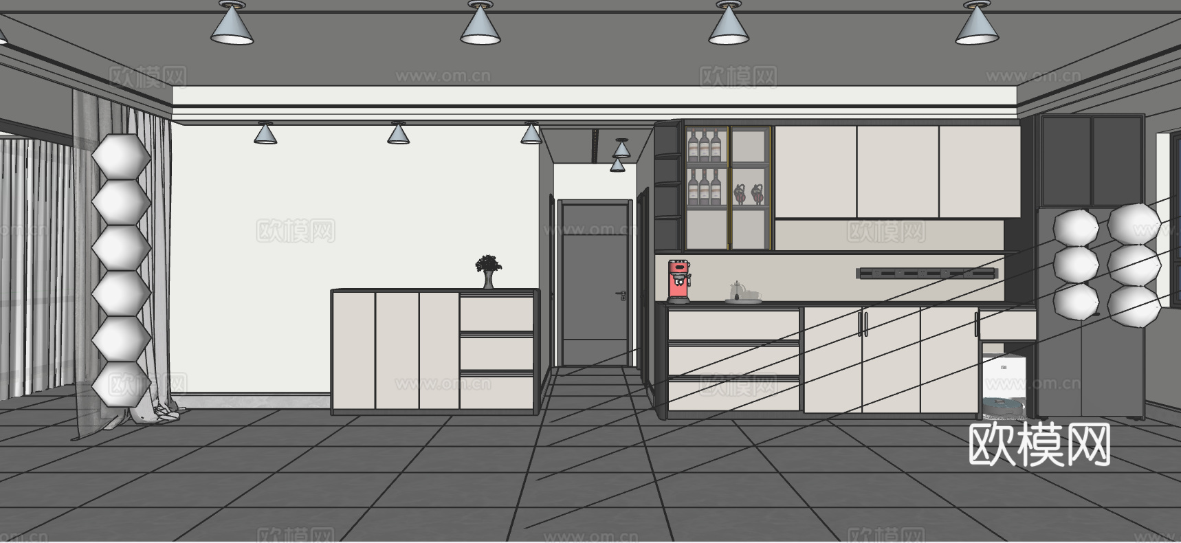 餐边柜-高/矮柜免费su模型