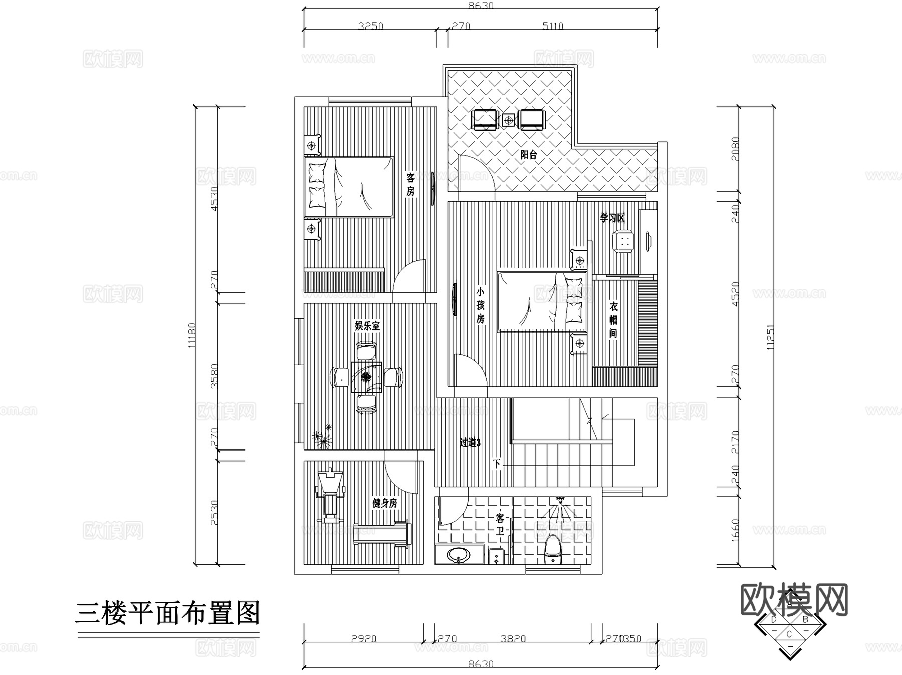 金源酒店后欧式三层别墅室内家装CAD施工图cad施工图