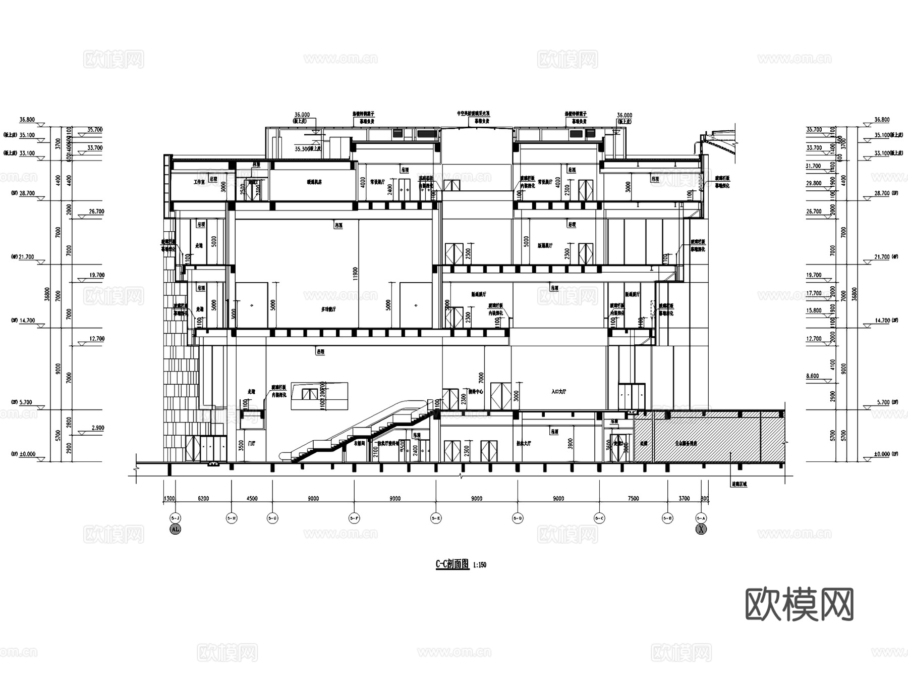 天津滨海现代美术馆建筑CAD施工图整套cad施工图