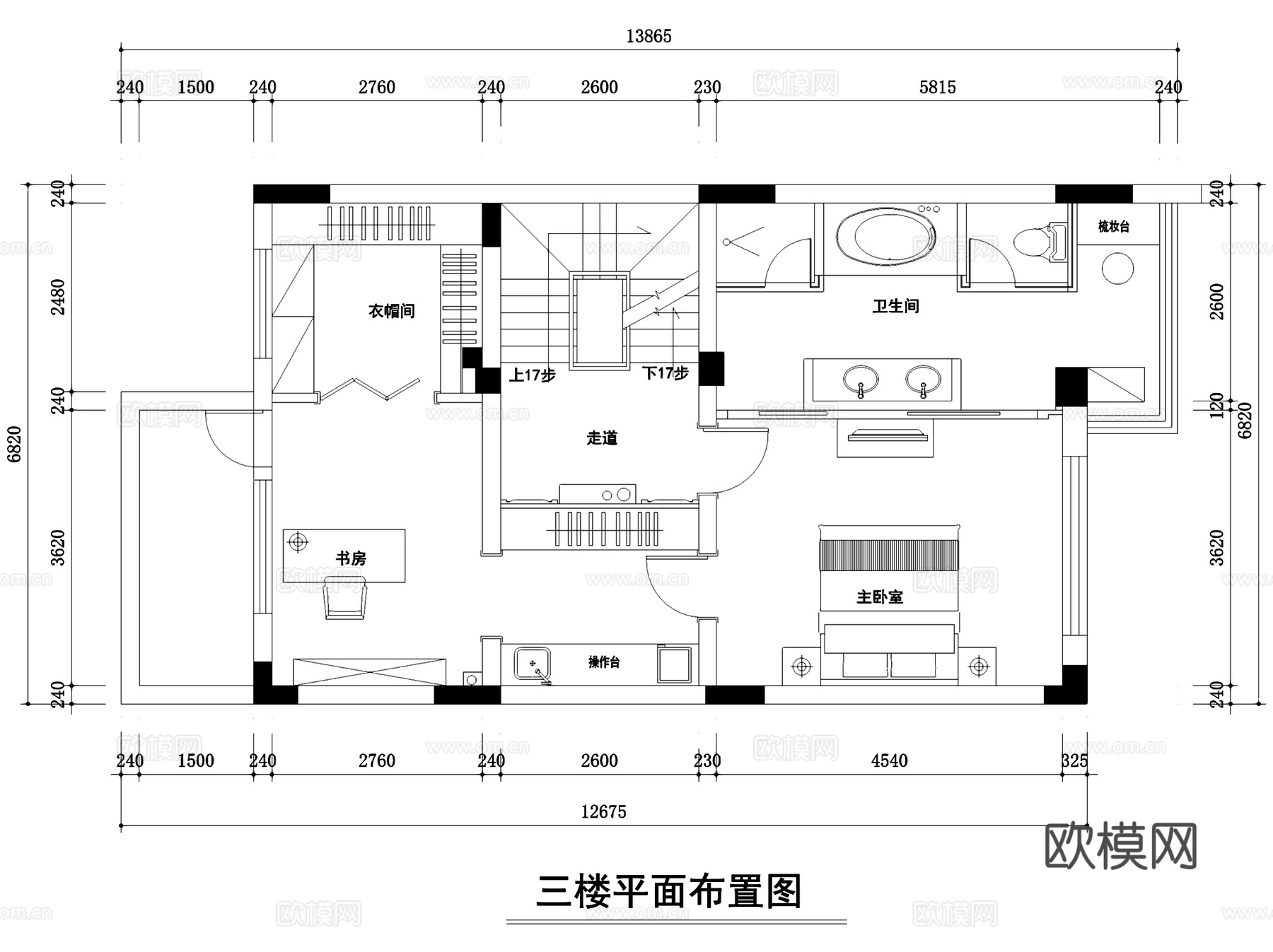 衡山一号新古典三层别墅室内家装CAD施工图cad施工图