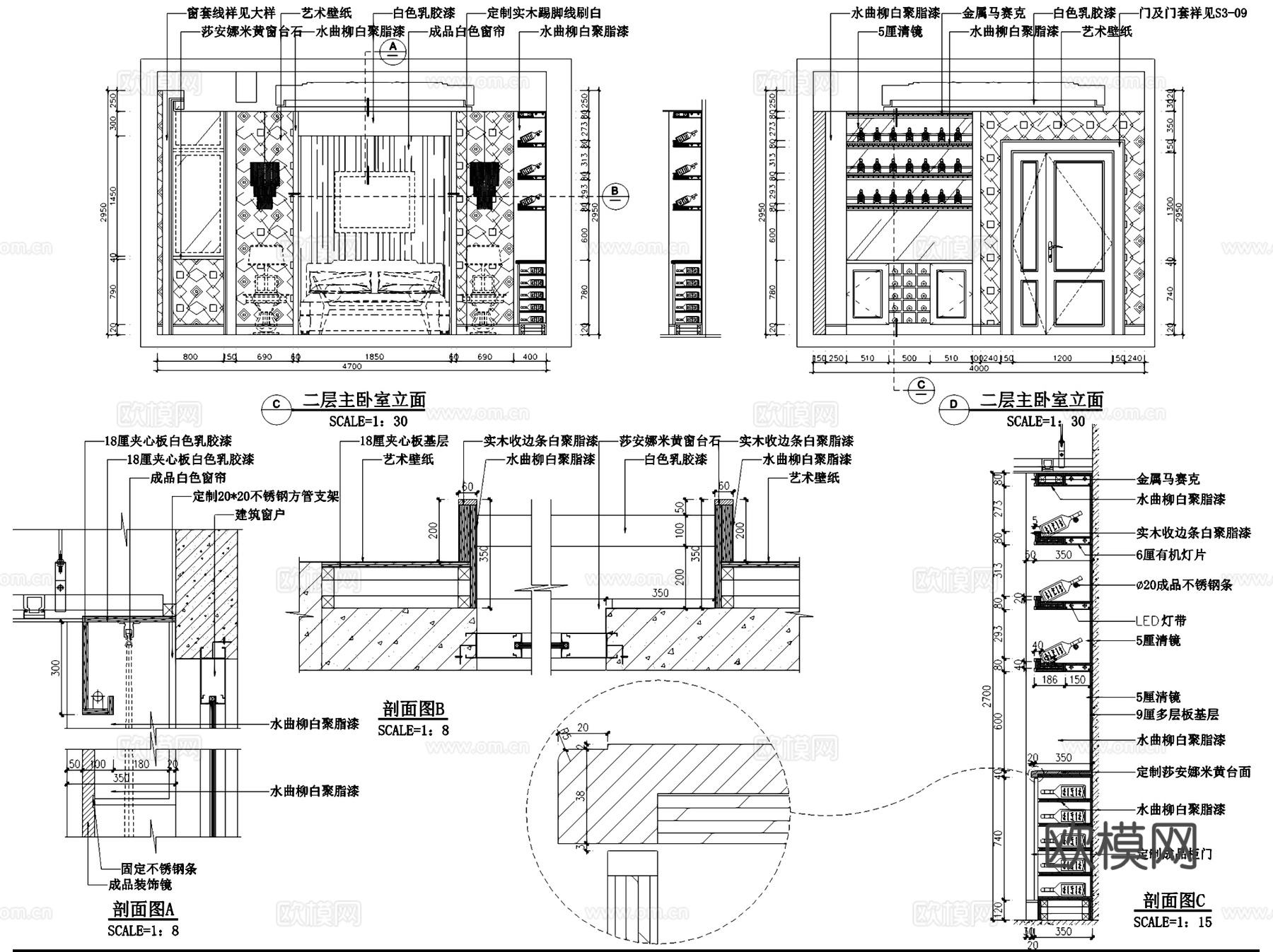 居住主题三层别墅V3C型506室内家装CAD施工图cad施工图