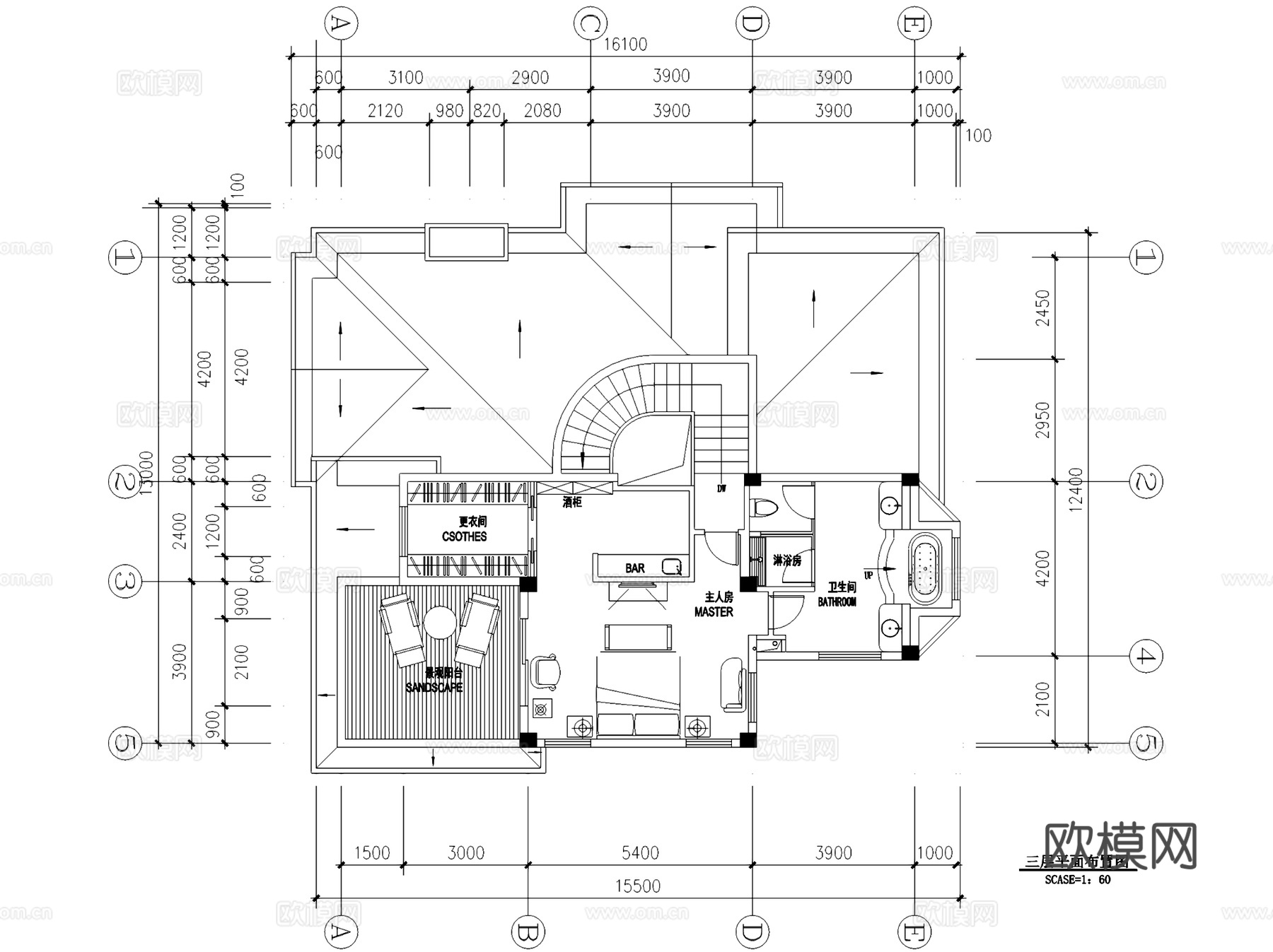 居住主题三层别墅V3C型506室内家装CAD施工图cad施工图