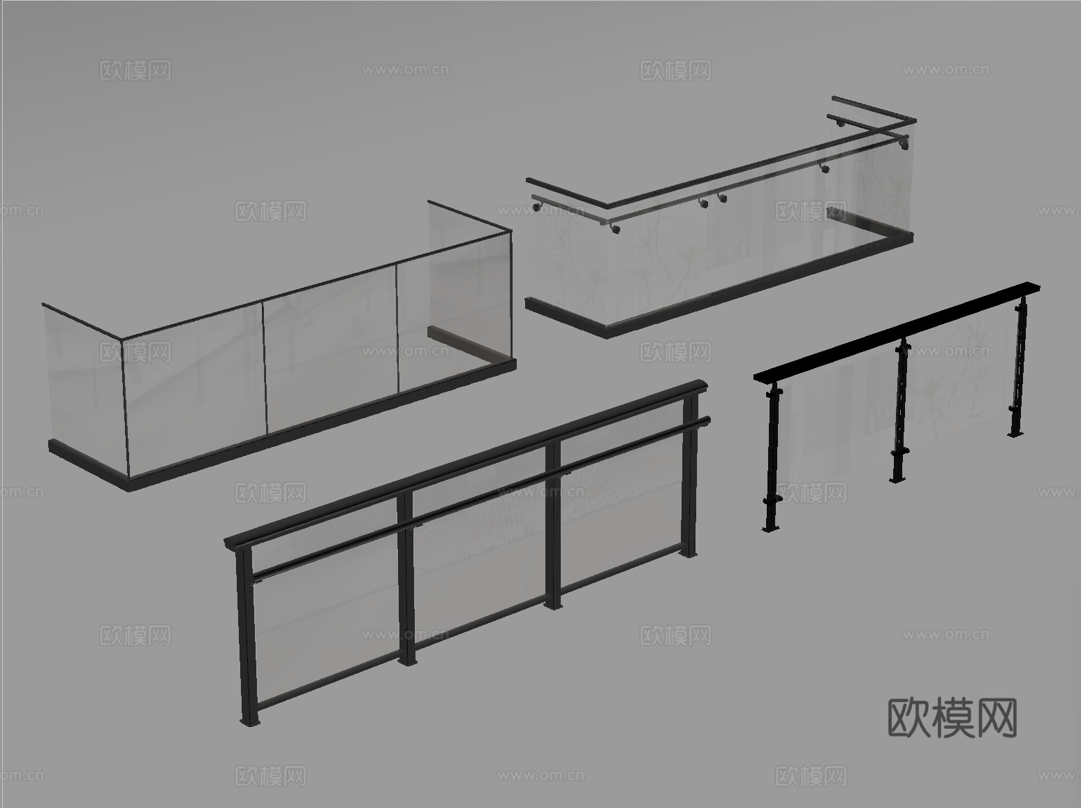 现代围栏护栏 玻璃栏杆 护栏 扶手 阳台护栏su模型