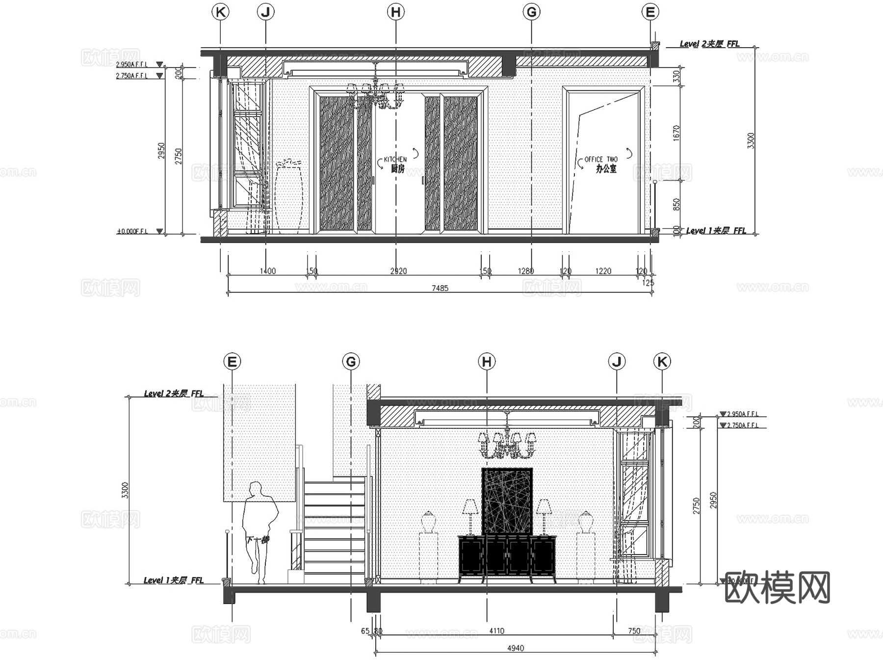 池州二层别墅办公住宅室内家装CAD施工图cad施工图