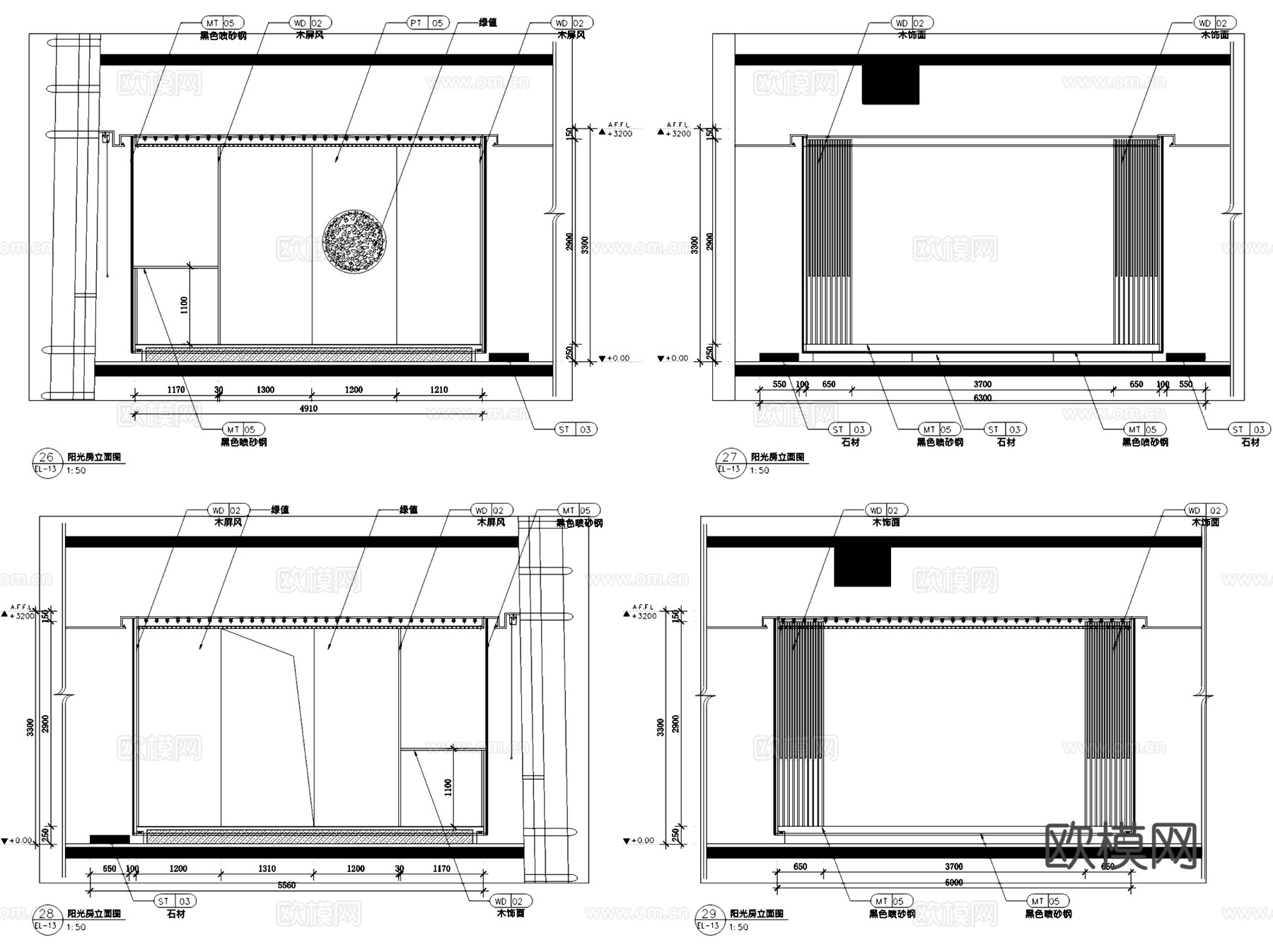嘉里40F前海住宅项目展厅室内工装CAD施工图+文本cad施工图
