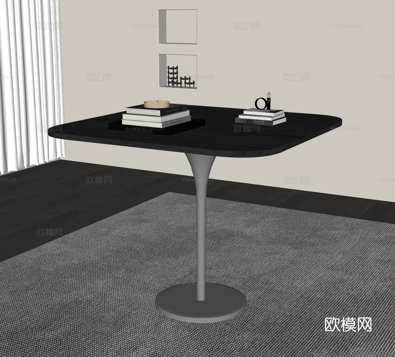 现代意式餐桌 洽谈桌椅 方桌su模型