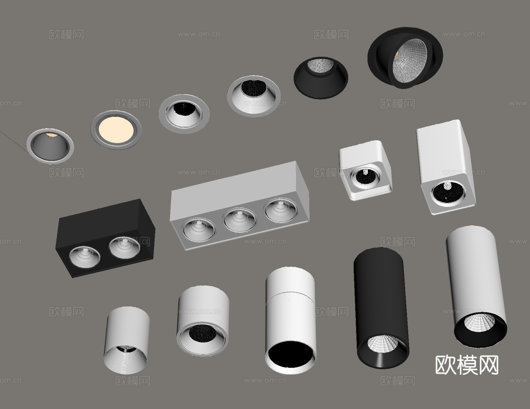 现代筒灯射灯 嵌入式筒灯射灯 明装筒灯射灯su模型