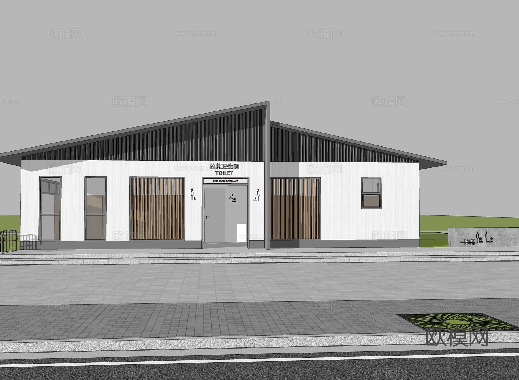 新中式公共卫生间 厕所su模型