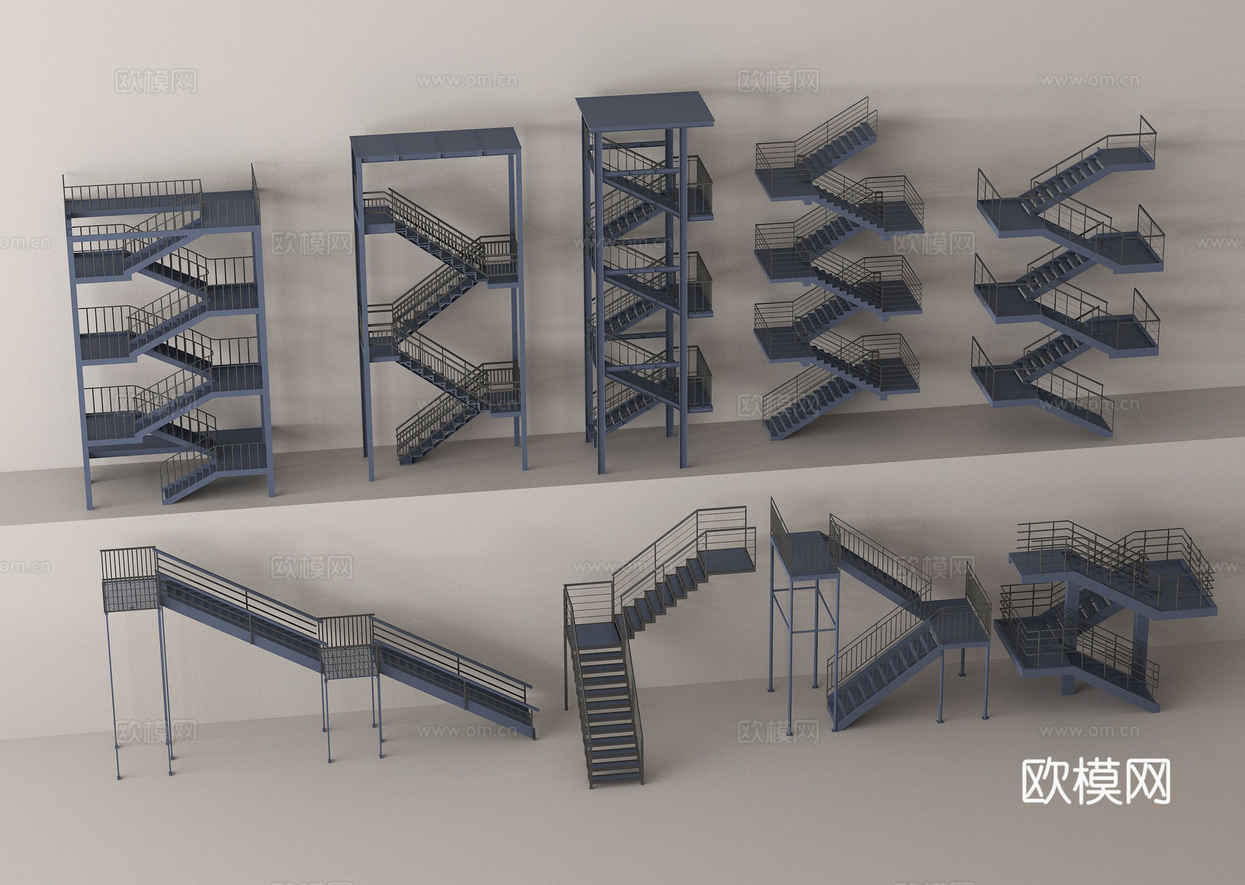 现代钢结构楼梯  户外楼梯 消防楼梯 外挂楼梯su模型