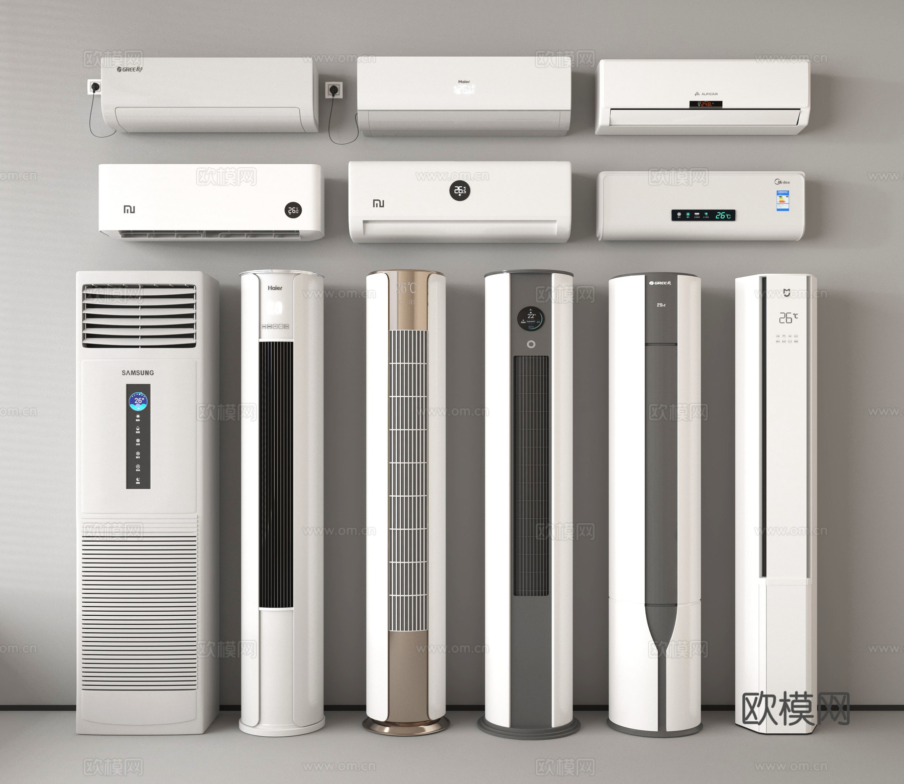 现代空调 壁挂式空调 立式空调3d模型下载