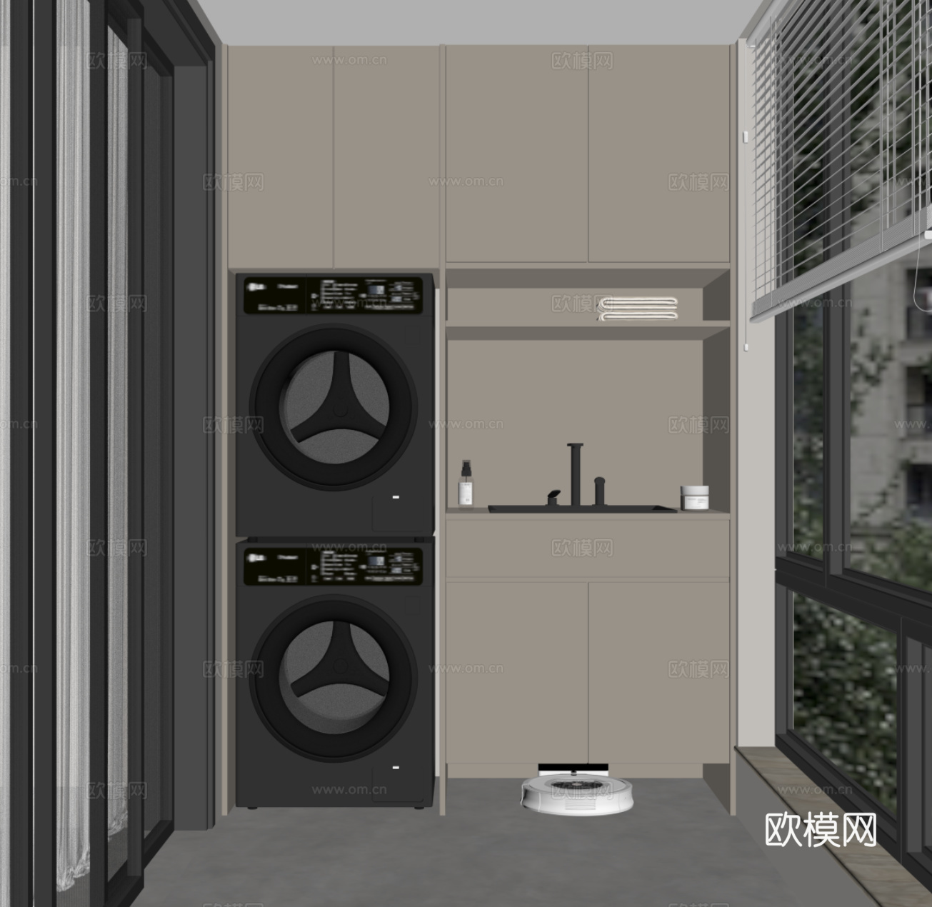 现代简约阳台柜 洗衣机柜su模型