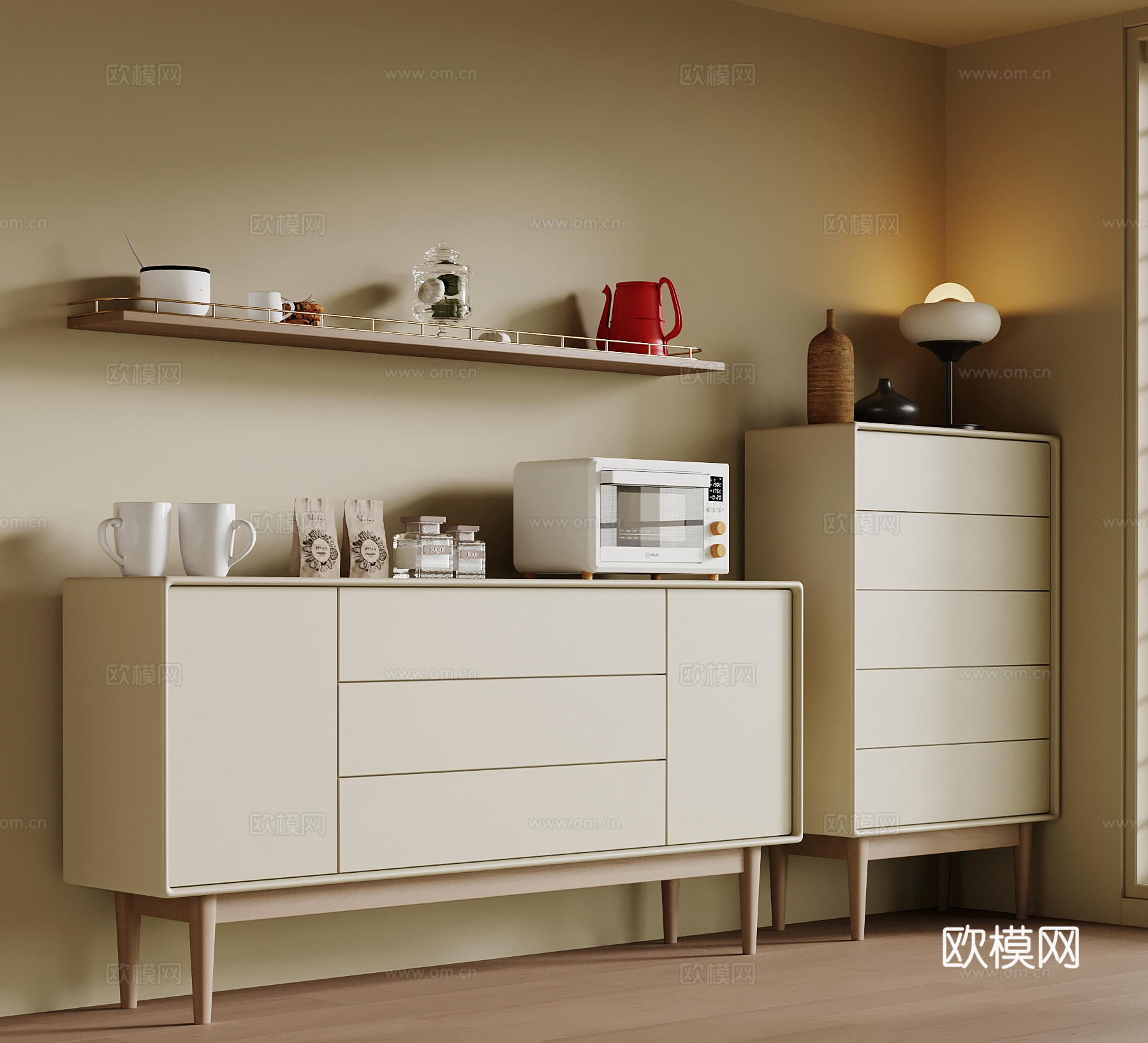 现代中古风餐边柜 边柜su模型