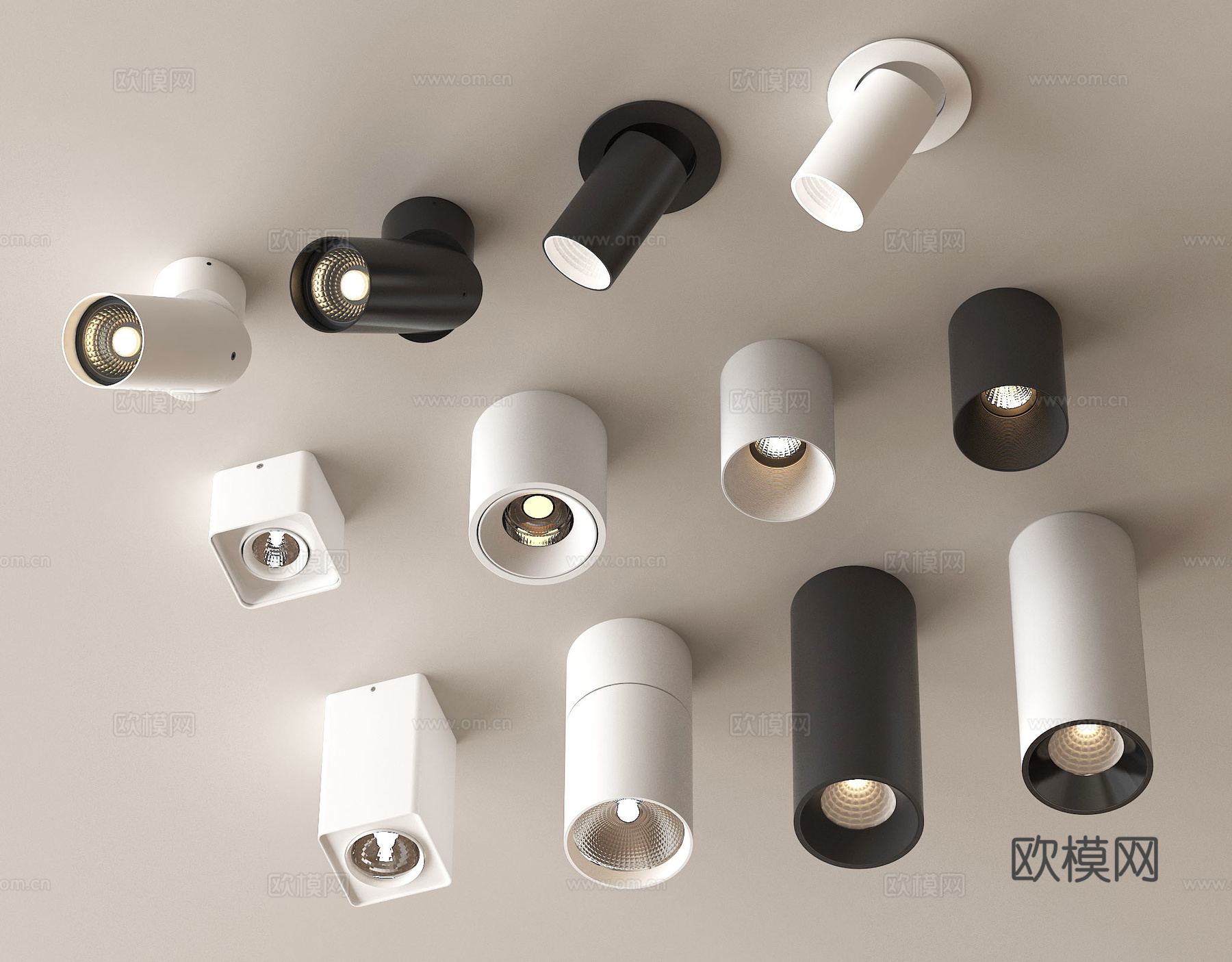 现代筒灯射灯 明装射灯筒灯 转向式射灯3d模型下载