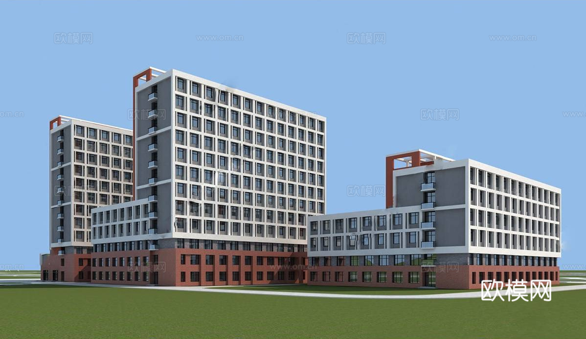 现代学校宿舍楼 宿舍外观 学生宿舍 学校建筑su模型
