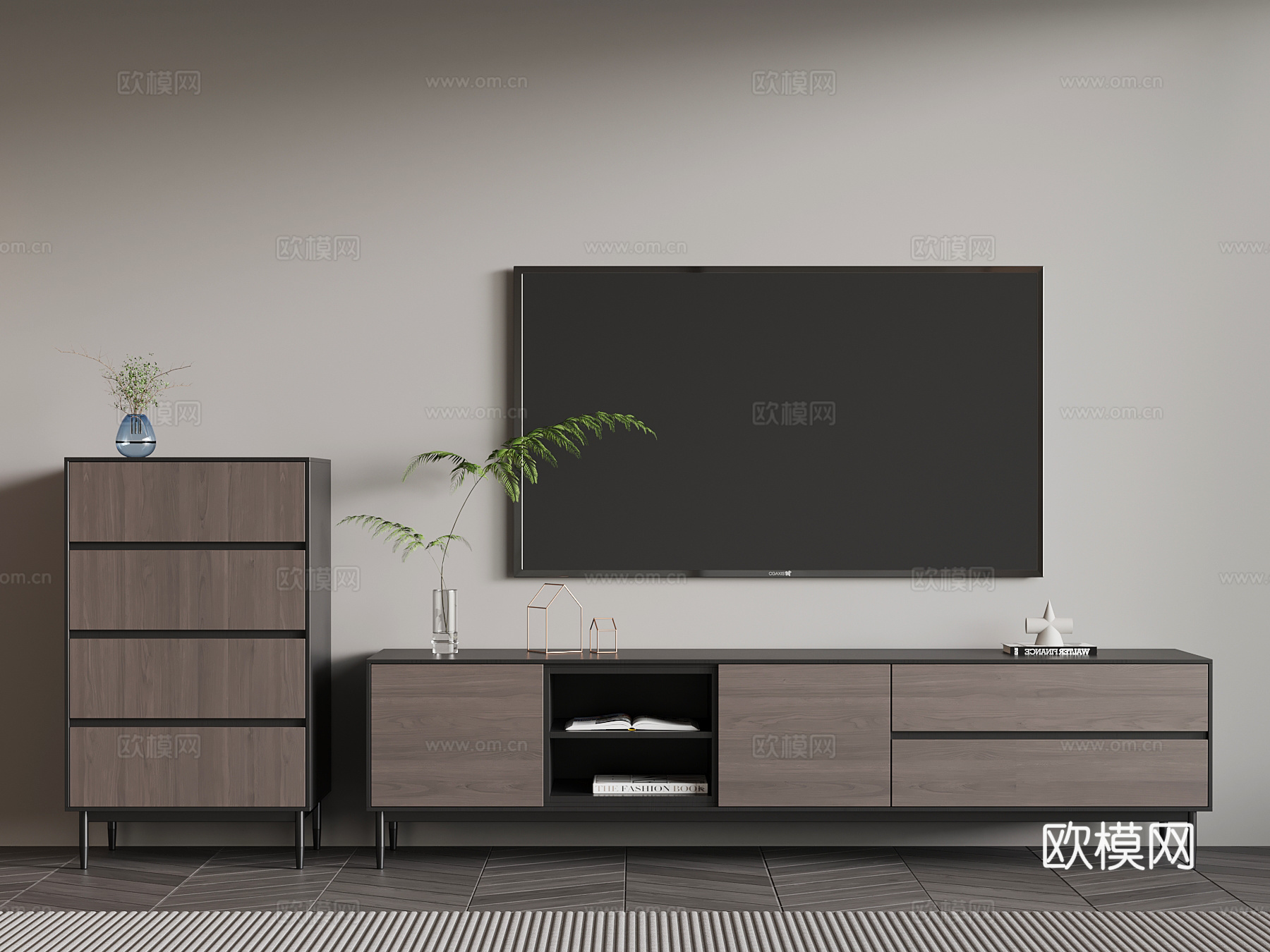 现代意式电视柜 包豪斯电视柜 边柜 斗柜su模型