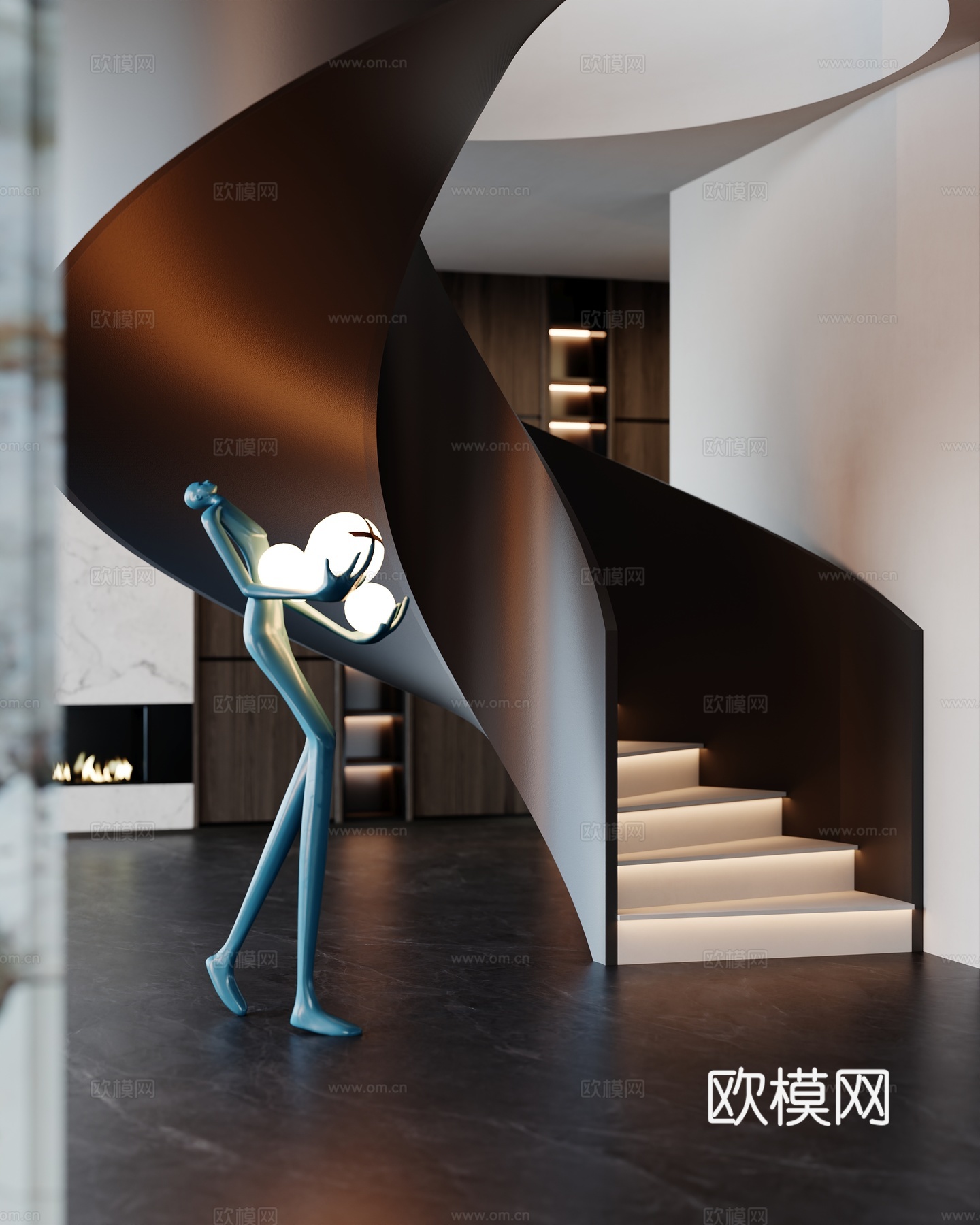 现代楼梯间 旋转楼梯 金属楼梯 雕塑su模型