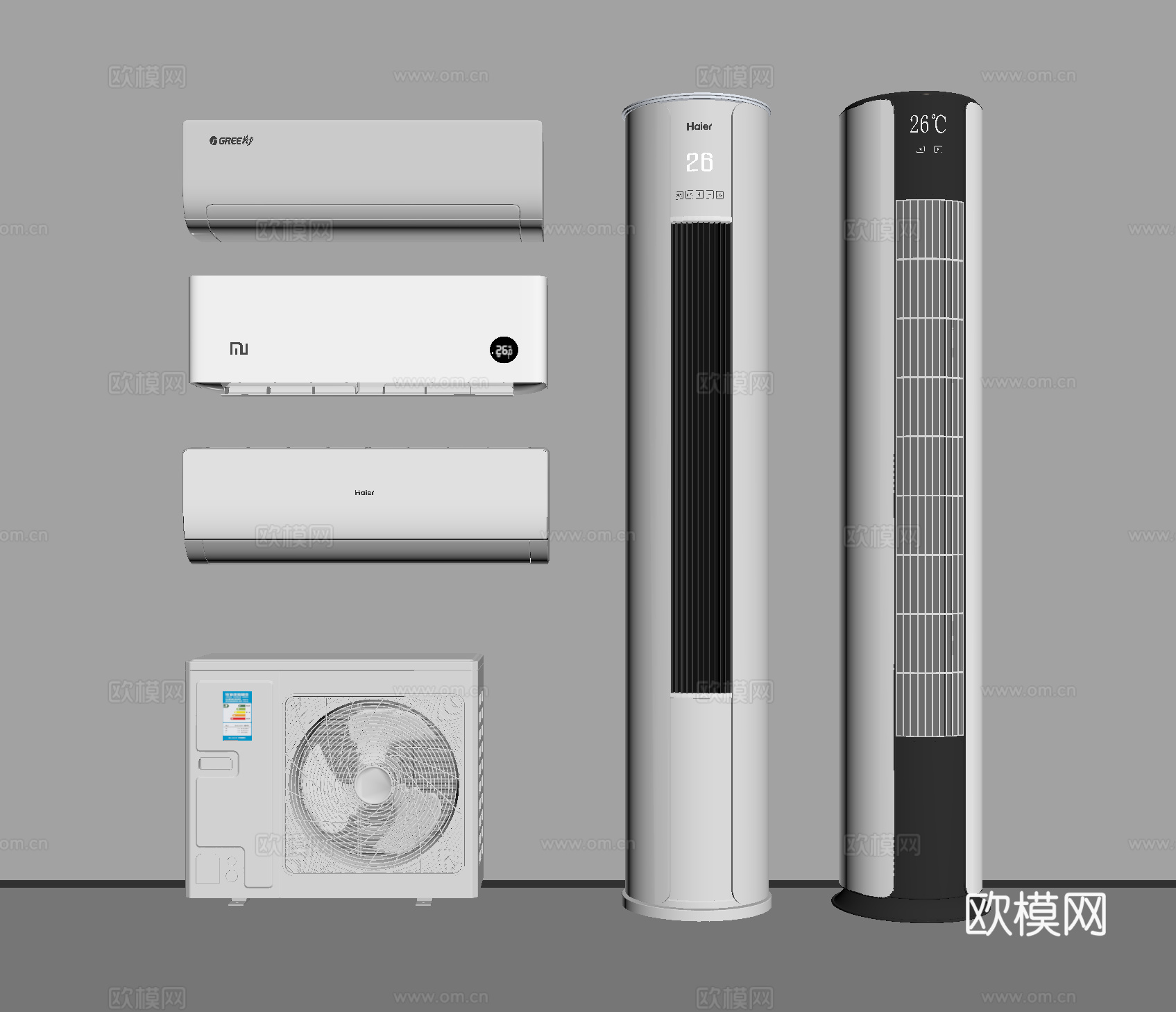 现代空调 壁挂式空调 立式空调 空调外机su模型