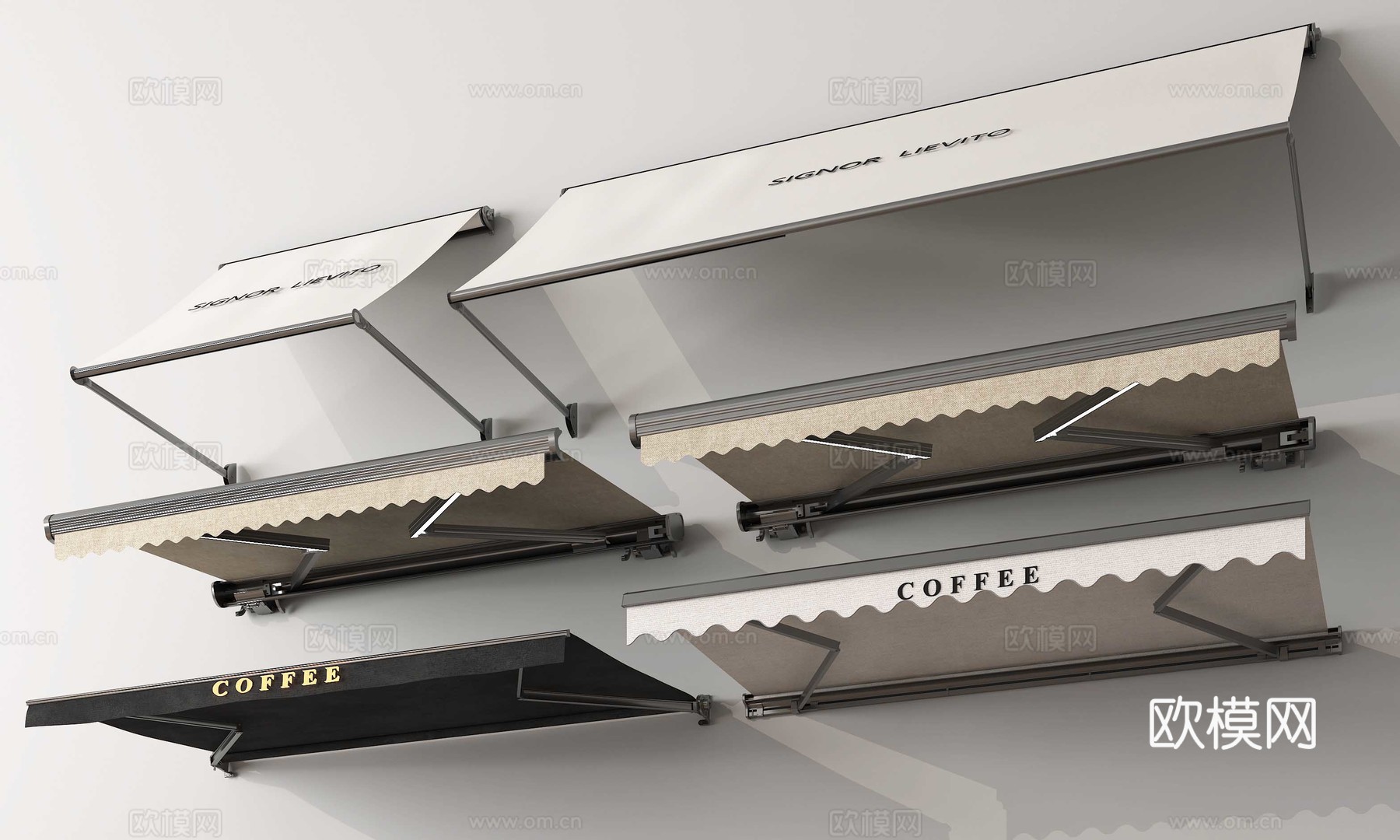 现代遮阳棚 伸缩遮雨棚 雨棚su模型